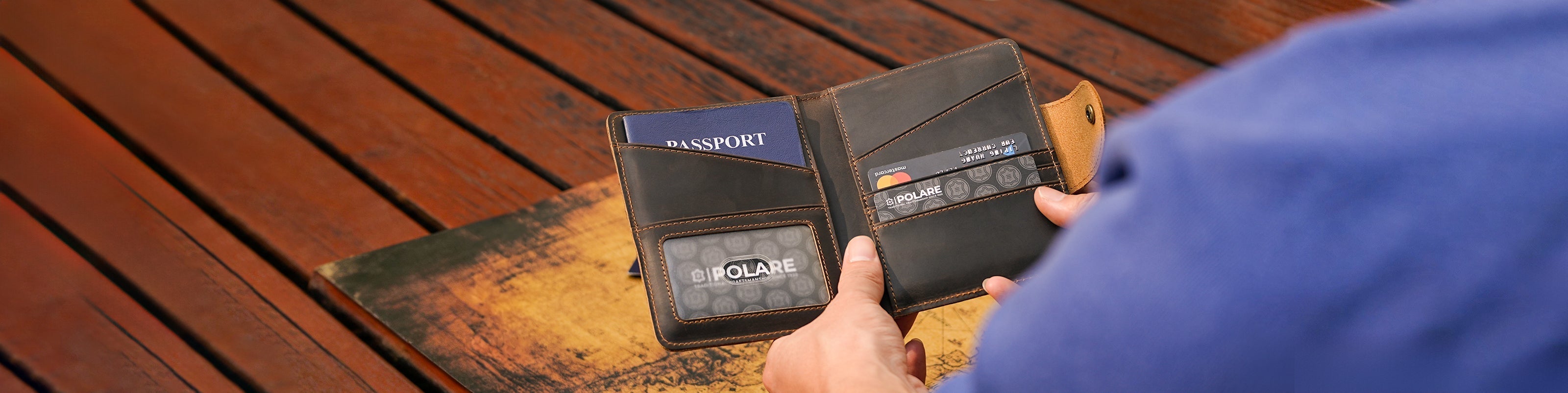 Vintage leather wallet and passport holder for travel