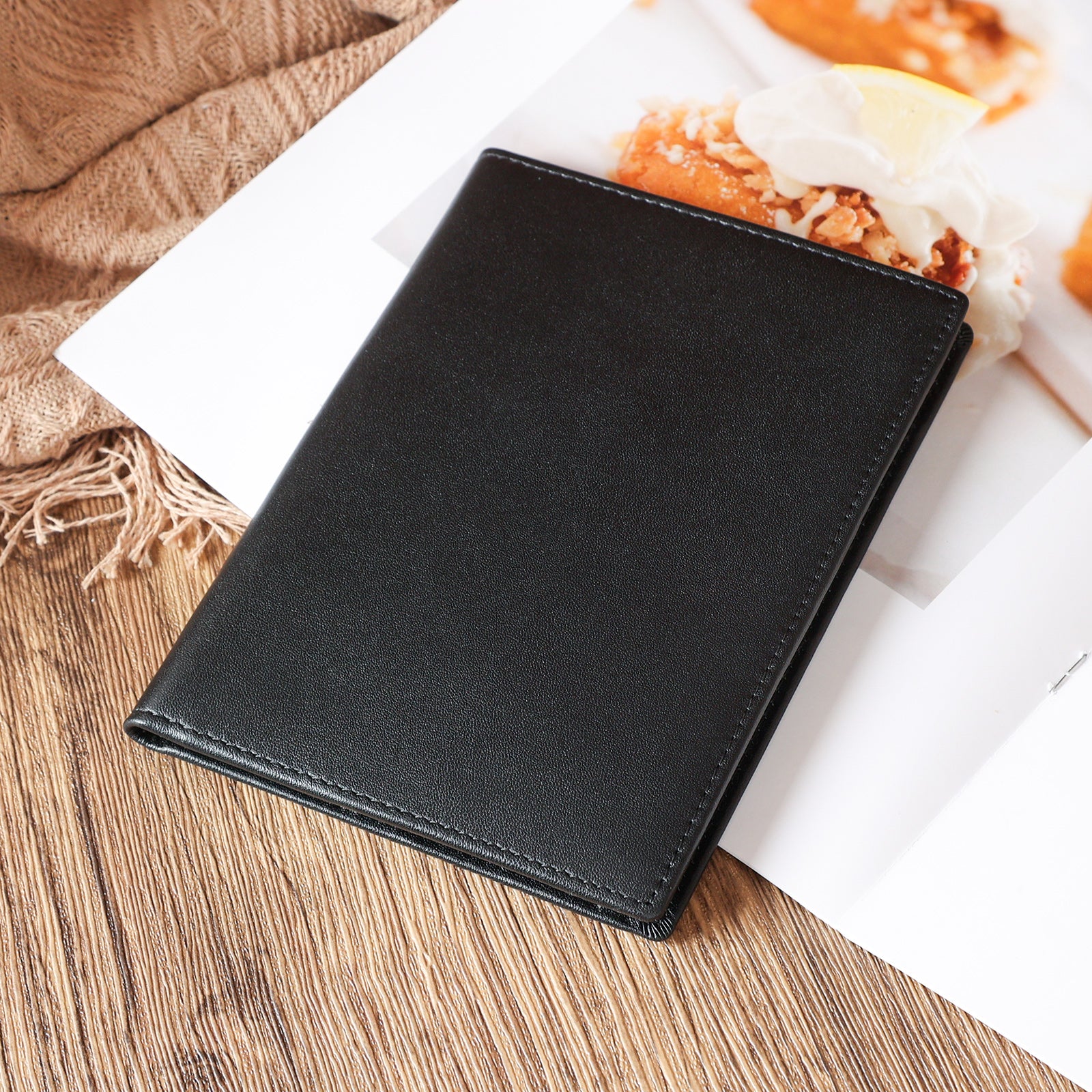 Full Grain Leather Bifold Wallet Passport Holders 2 Passports (Black)