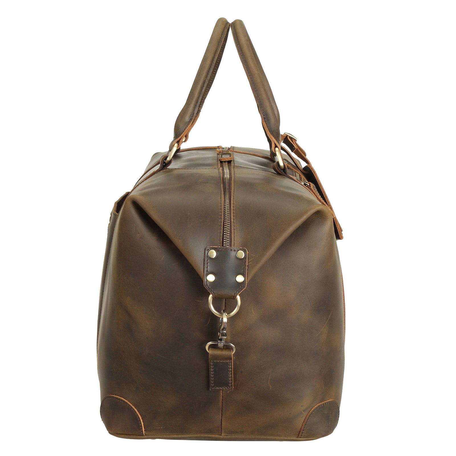 22" Full Grain Leather Travel Bag 42L Weekender Overnight Carry on Bag (Profile)