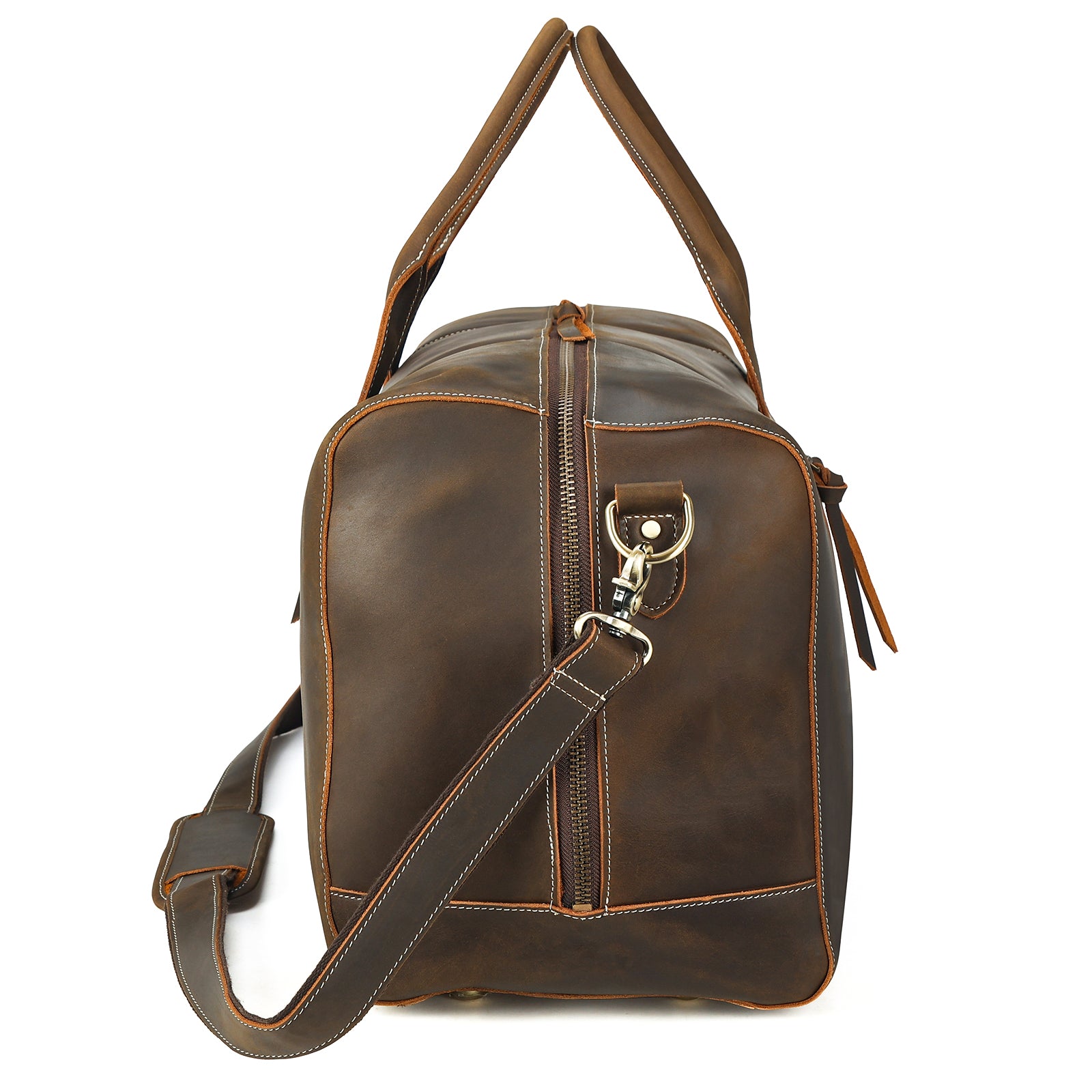 Polare 23.2'' Leather Duffel Bag Overnight Weekender Bag (Brown, Profile)