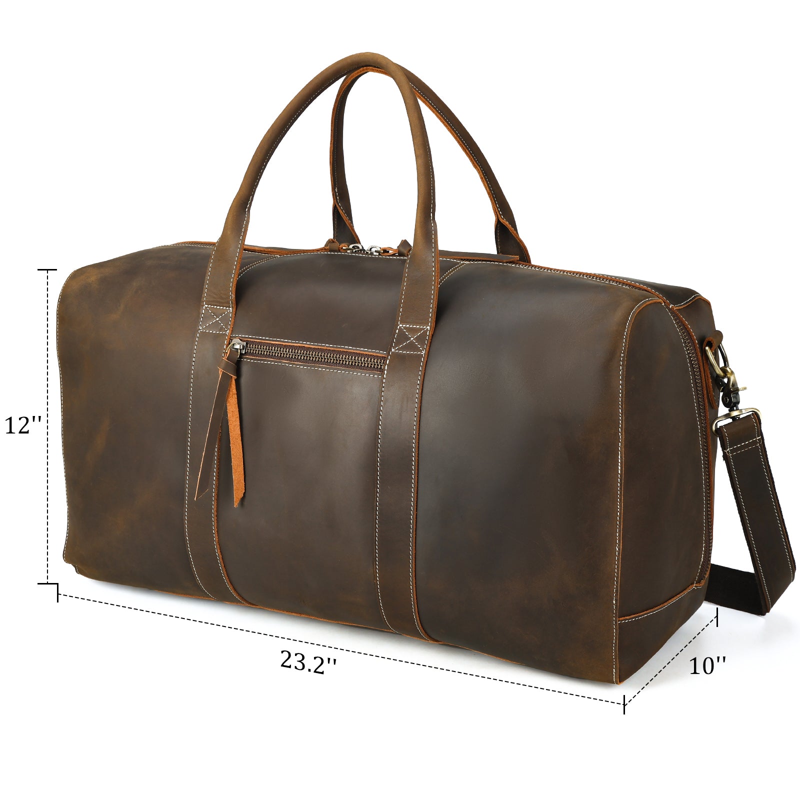 Polare 23.2'' Leather Duffel Bag Overnight Weekender Bag (Brown, Dimension)