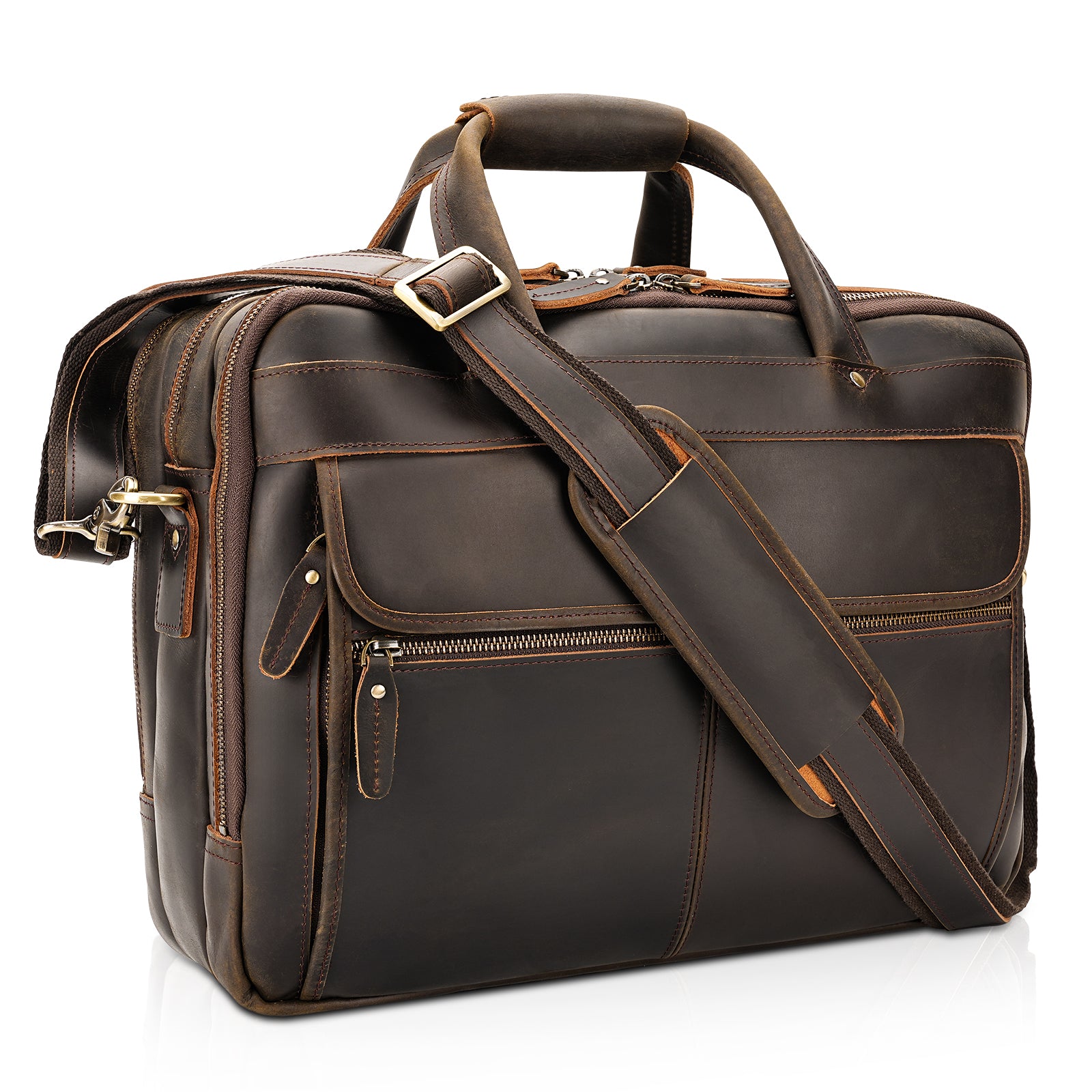 Full Grain Leather Laptop Briefcase for Men business work bag