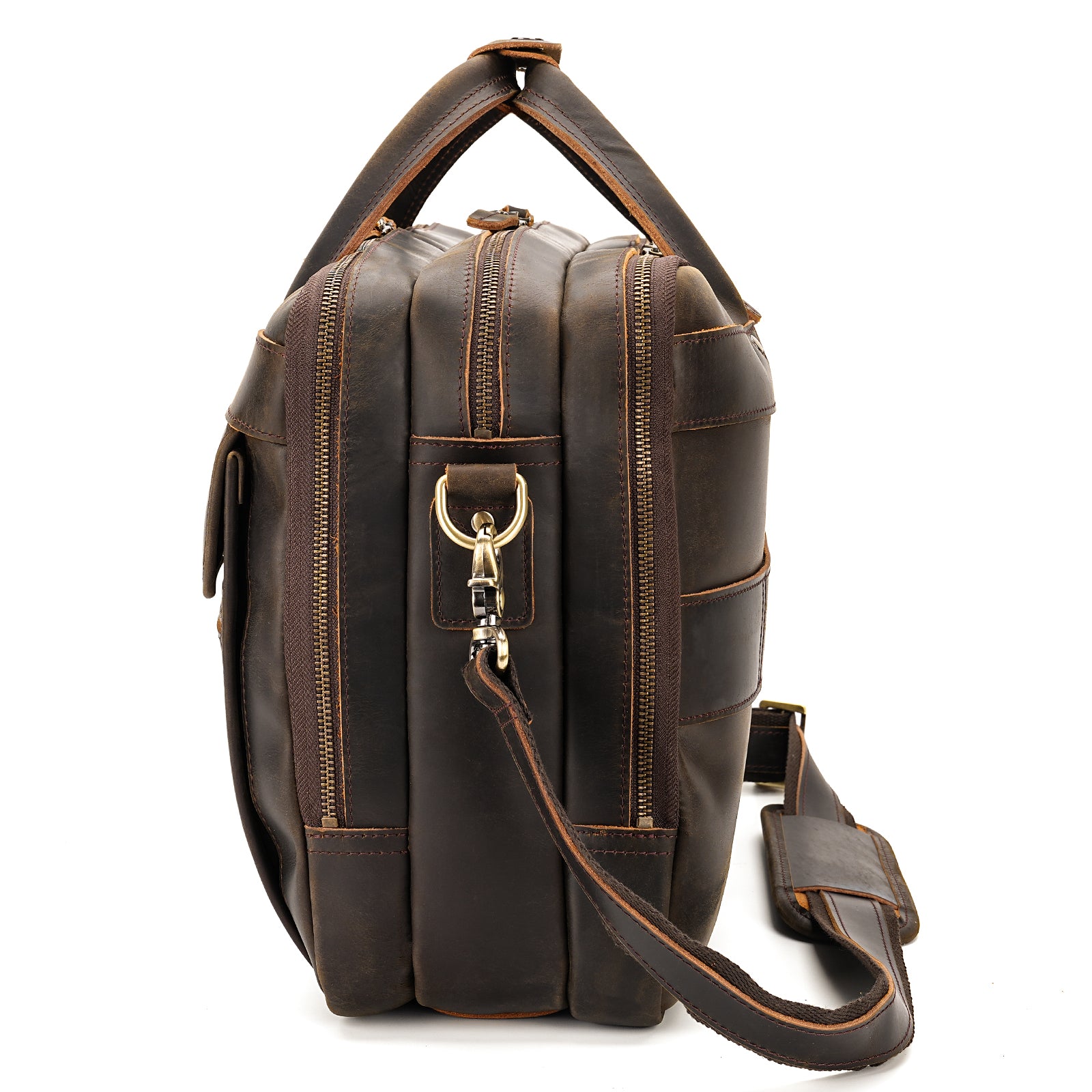 Full Grain Leather Laptop Briefcase for Men structured design with shoulder strap