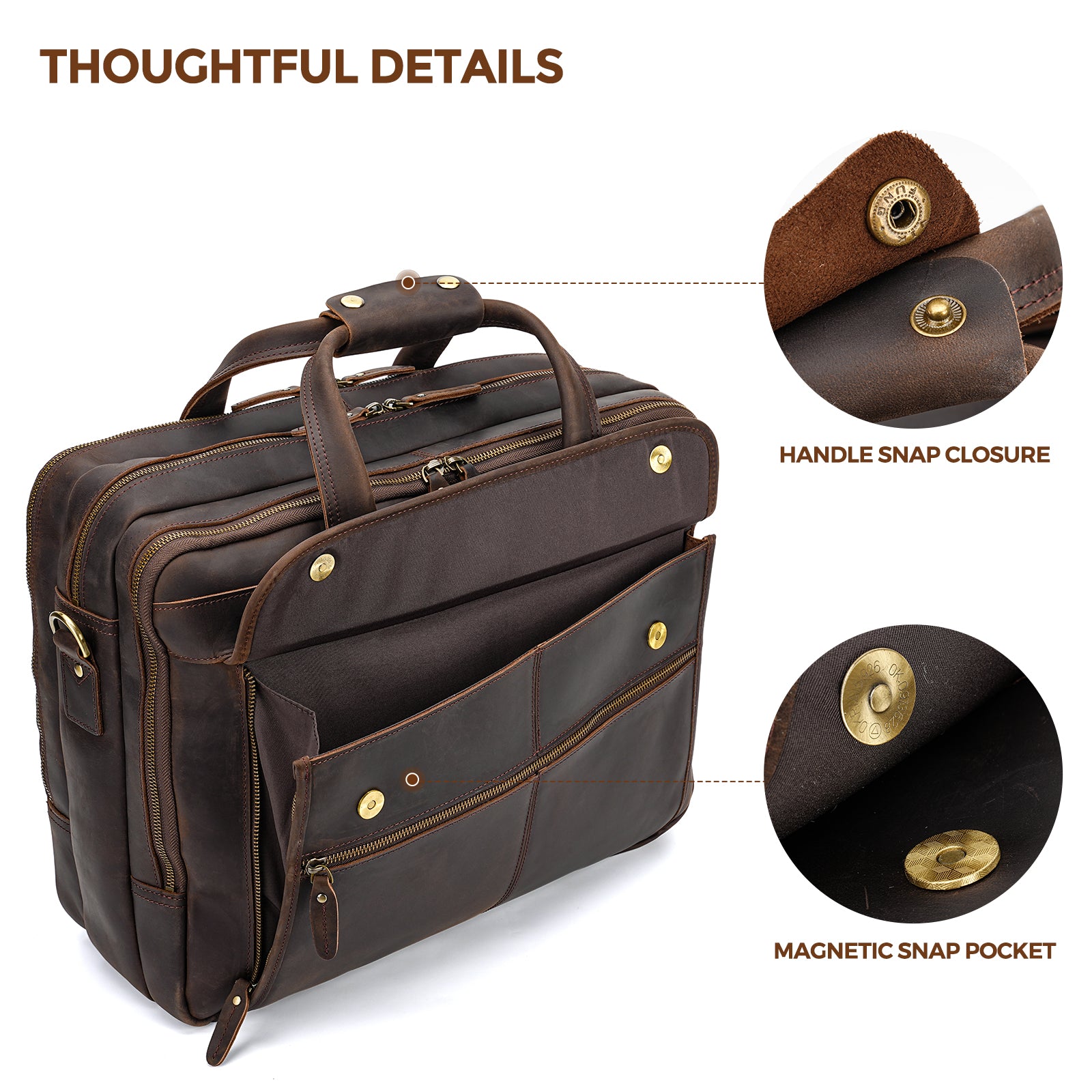 Leather Business Briefcase for Men durable hardware and premium details