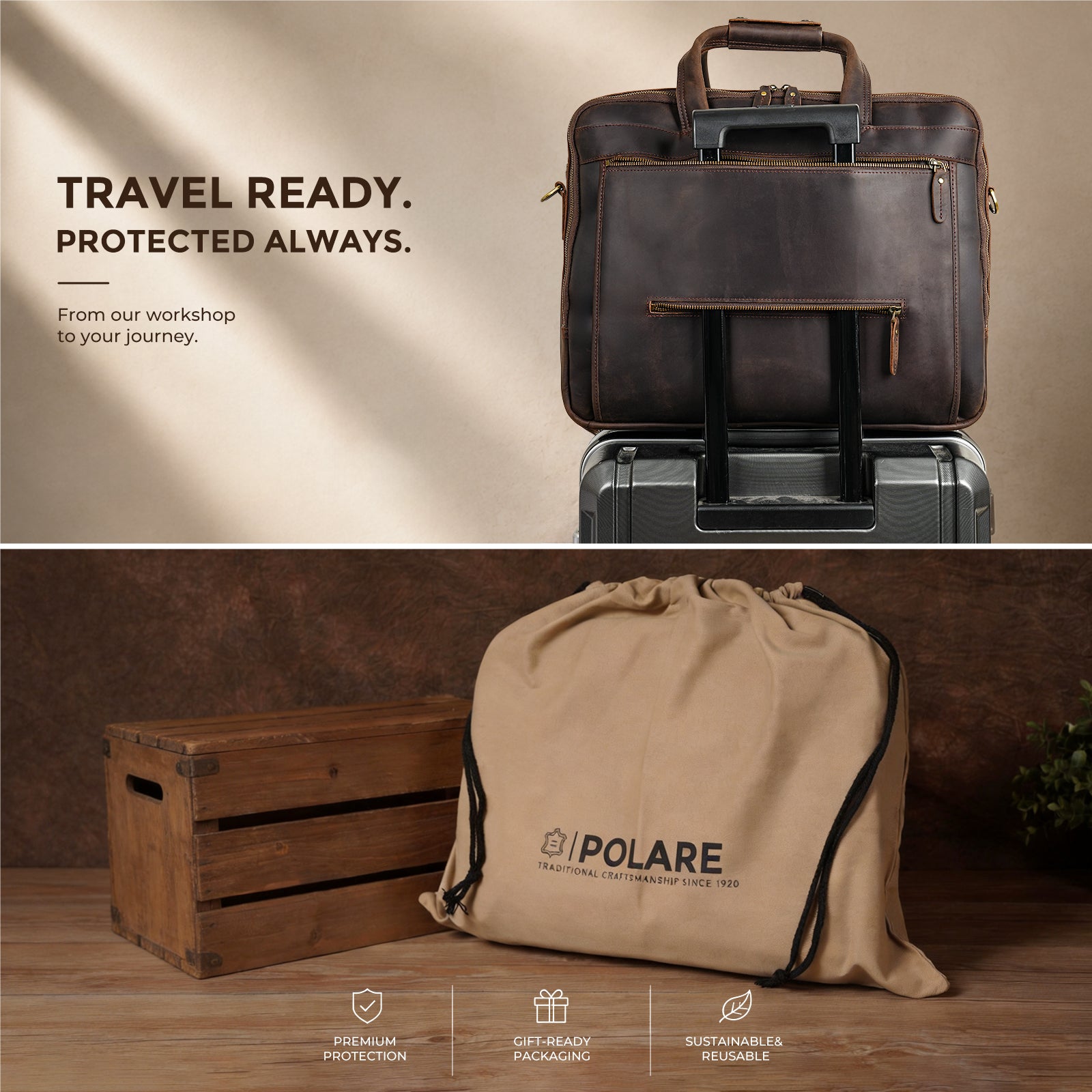 Business Travel Briefcase for Men luggage strap and premium packaging