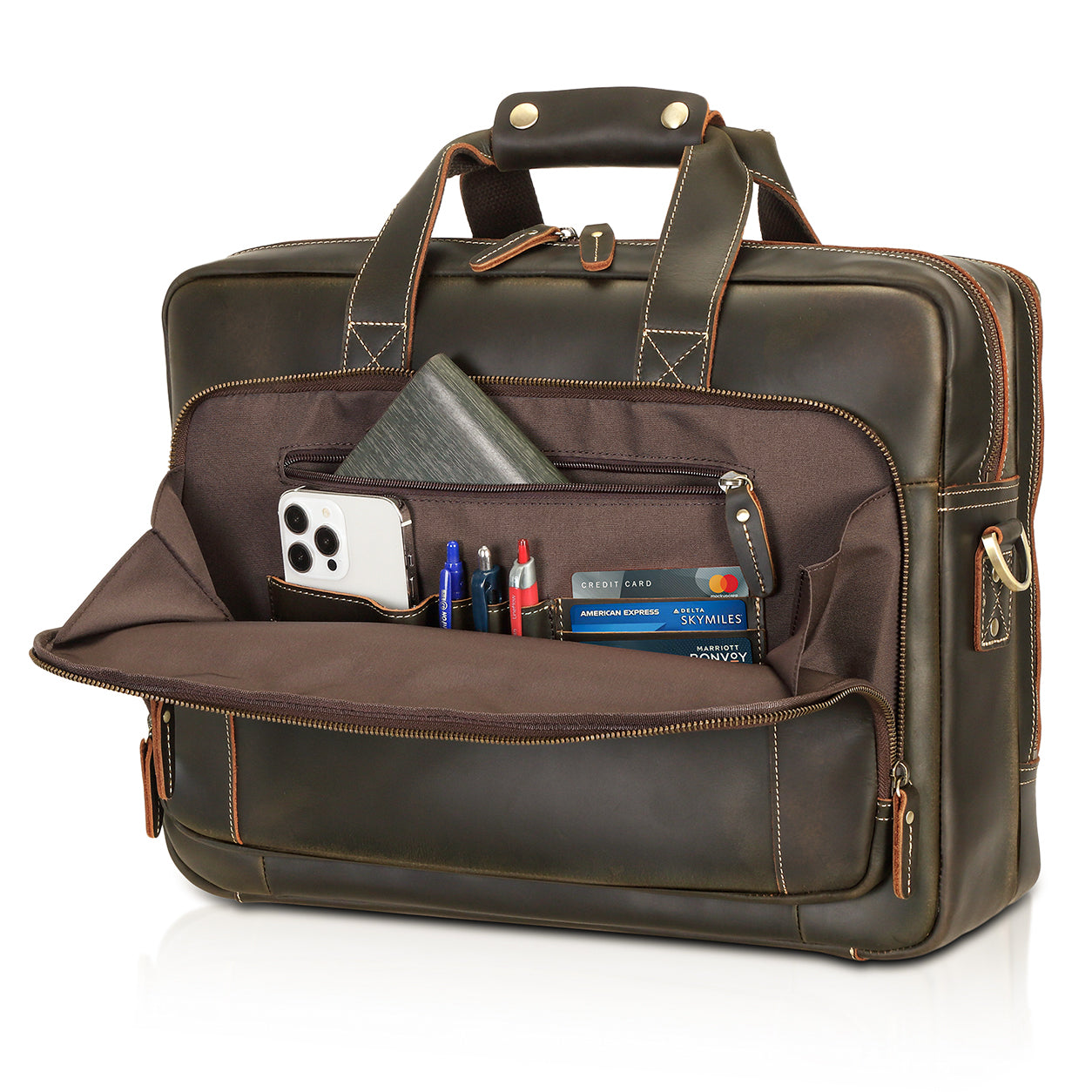 laptop briefcase multiple compartments front organizer pockets office storage