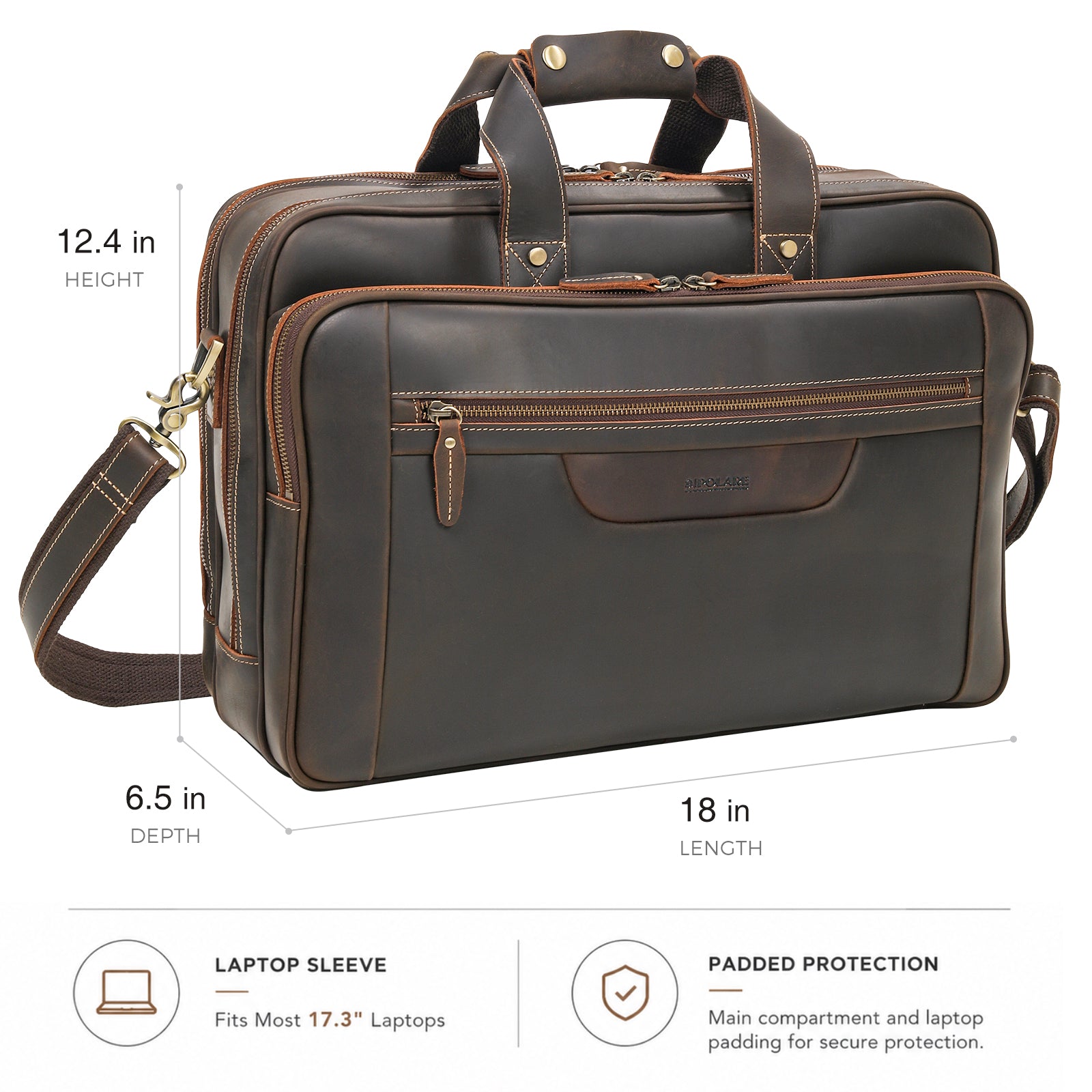 Full Grain Leather Briefcase for Men Laptop Bag with 17.3 Inch Laptop Compartment