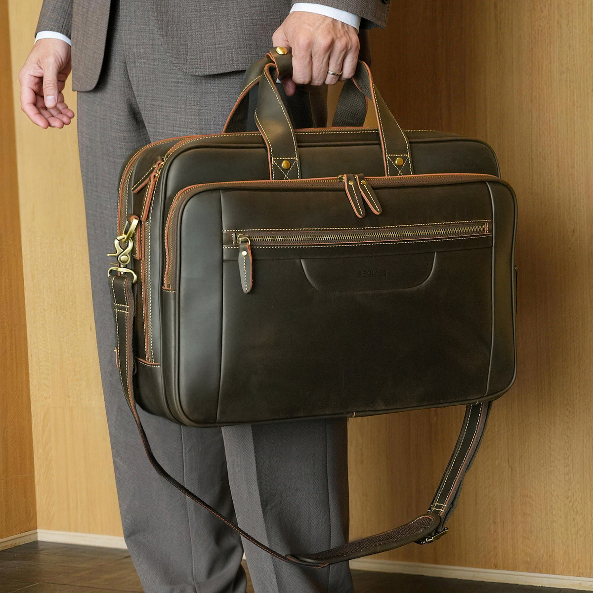 Full Grain Leather Briefcase for Men Laptop Bag for Business Professionals