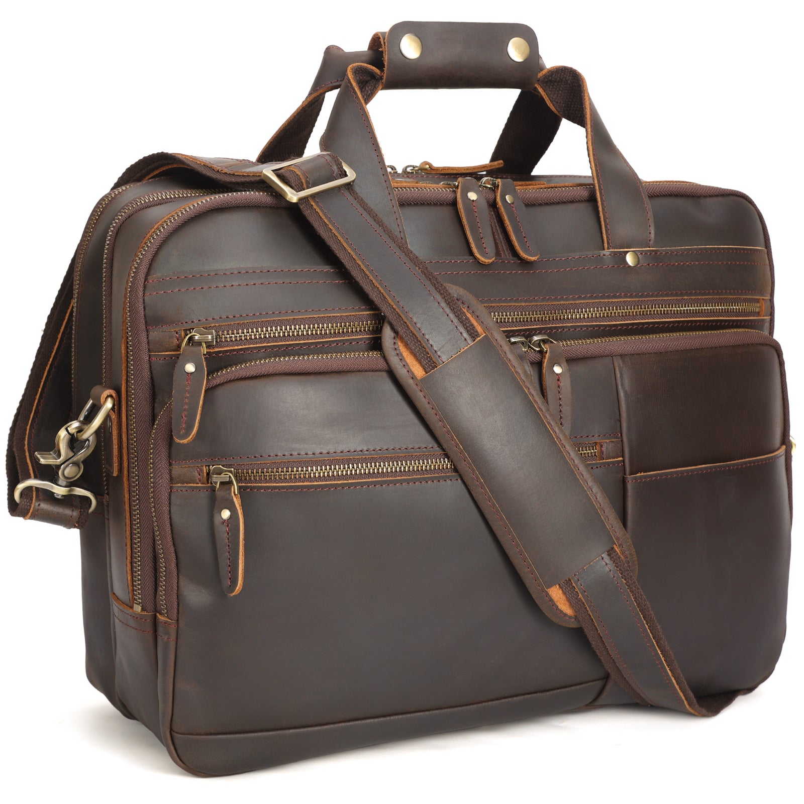Full Grain Leather Briefcase Travel Messenger Bag Fits 15.6" Laptop