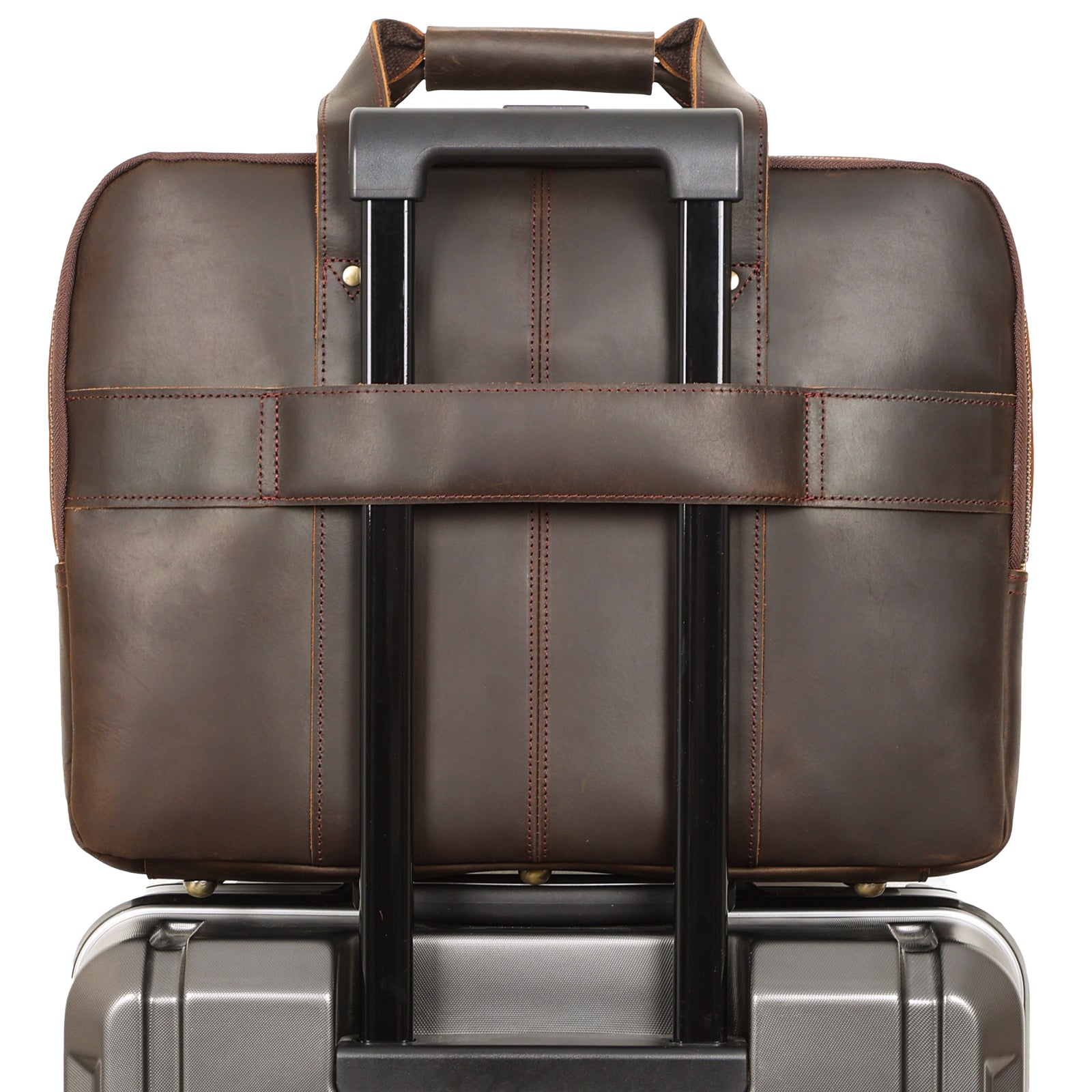 Full Grain Leather Briefcase Travel Messenger Bag Fits 15.6" Laptop (Back)