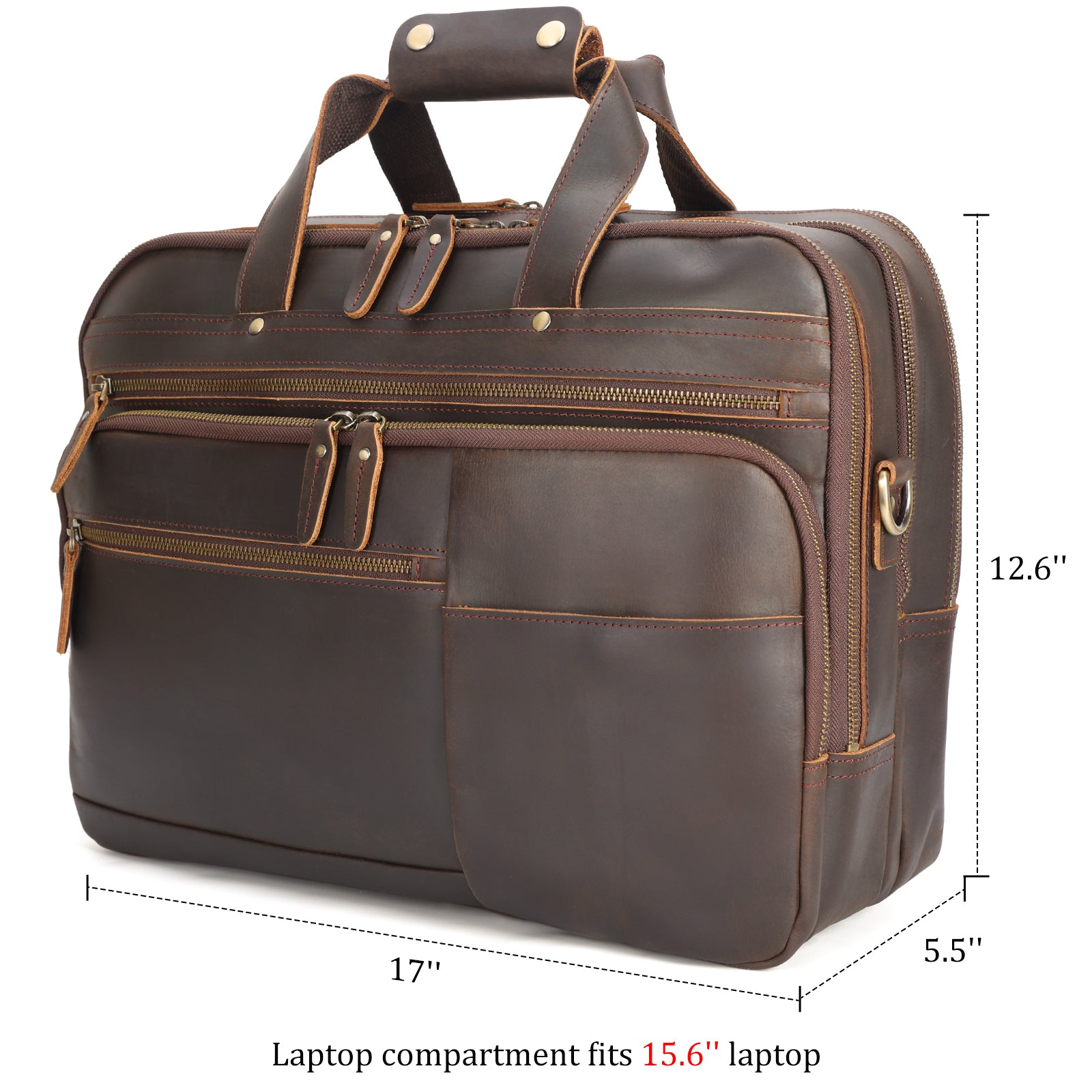 Full Grain Leather Briefcase Travel Messenger Bag Fits 15.6" Laptop (Dimension)