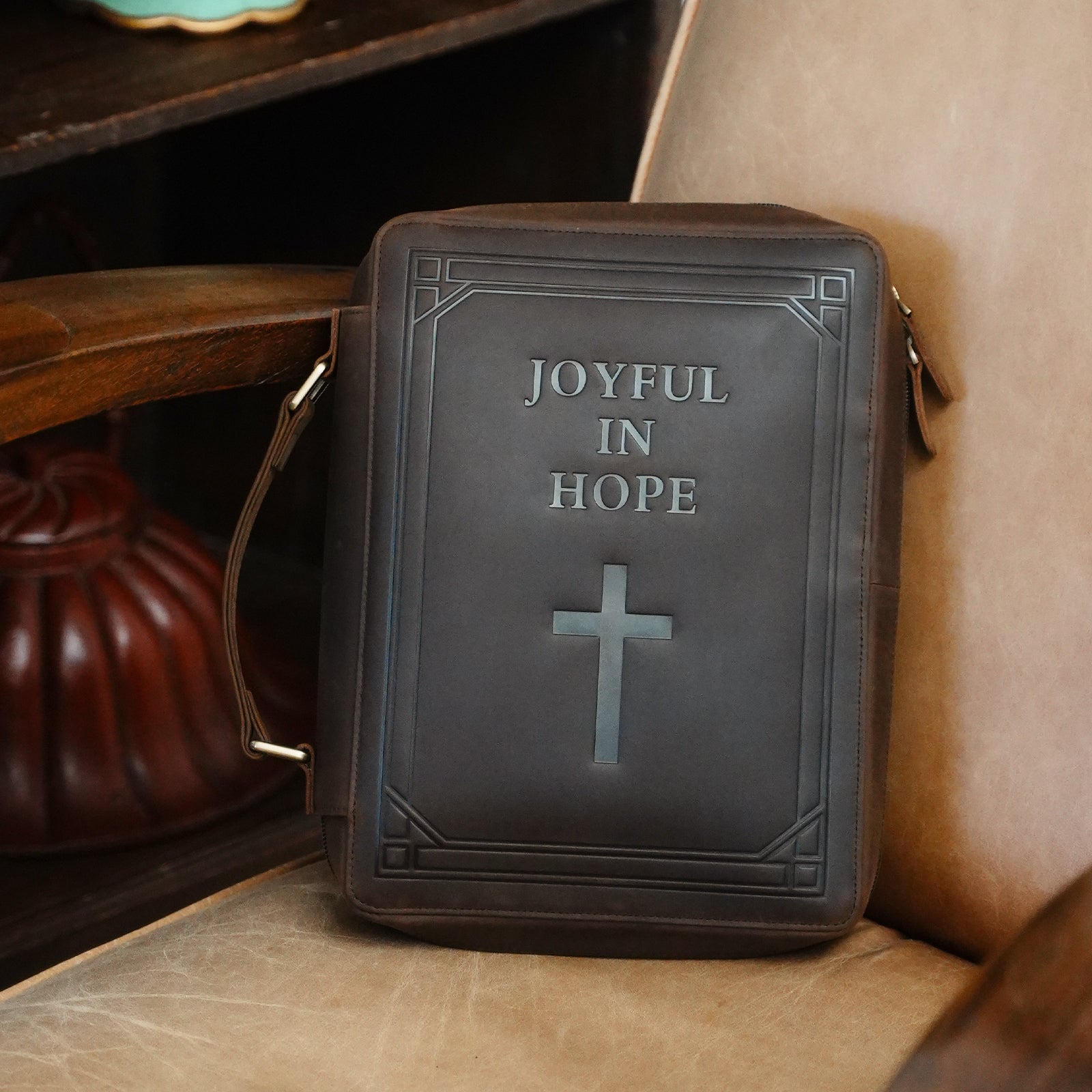 Full Grain Leather Bible Cover Church Bag (Scenario Shows)