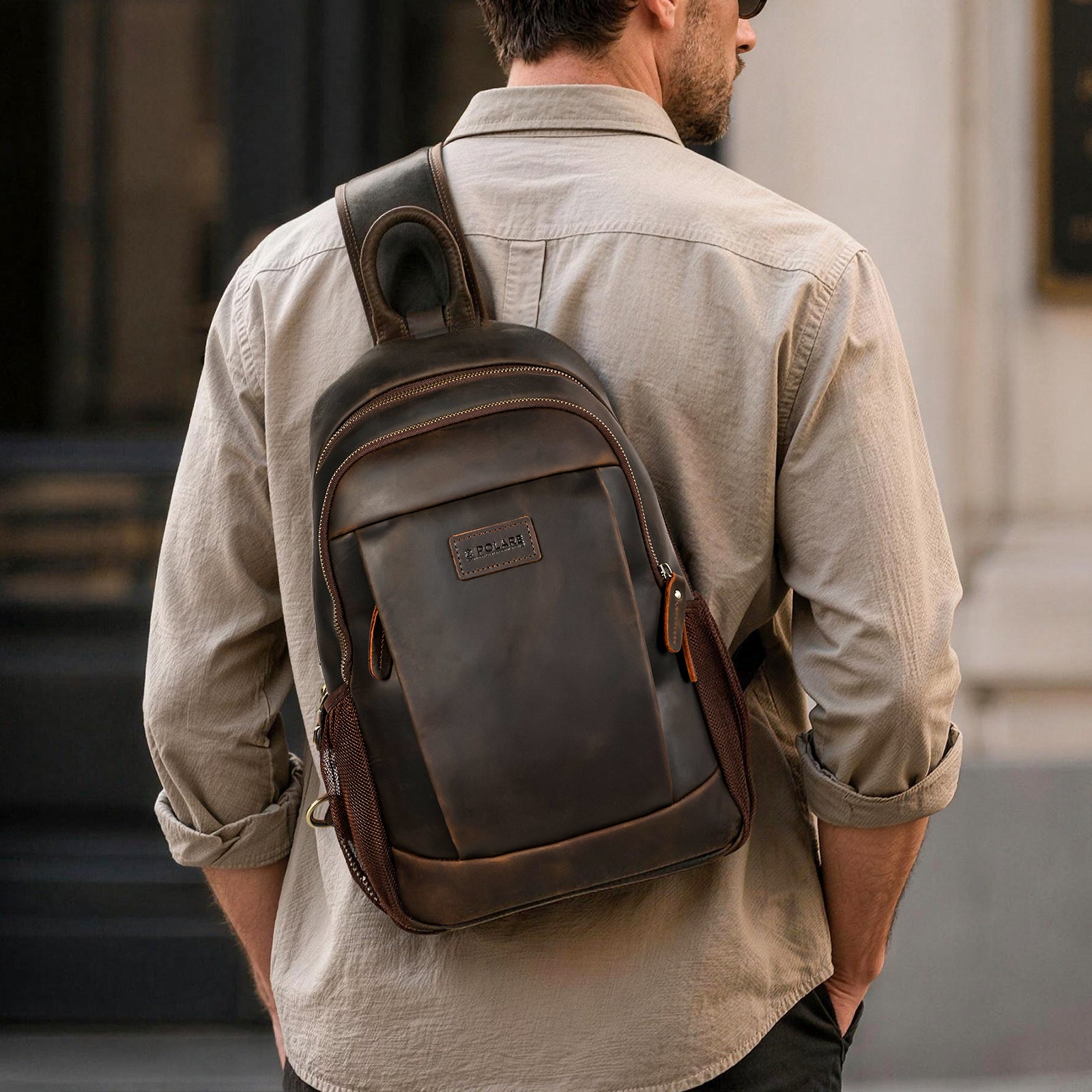 Full Grain Leather Sling Bag for Men everyday carry travel shoulder bag
