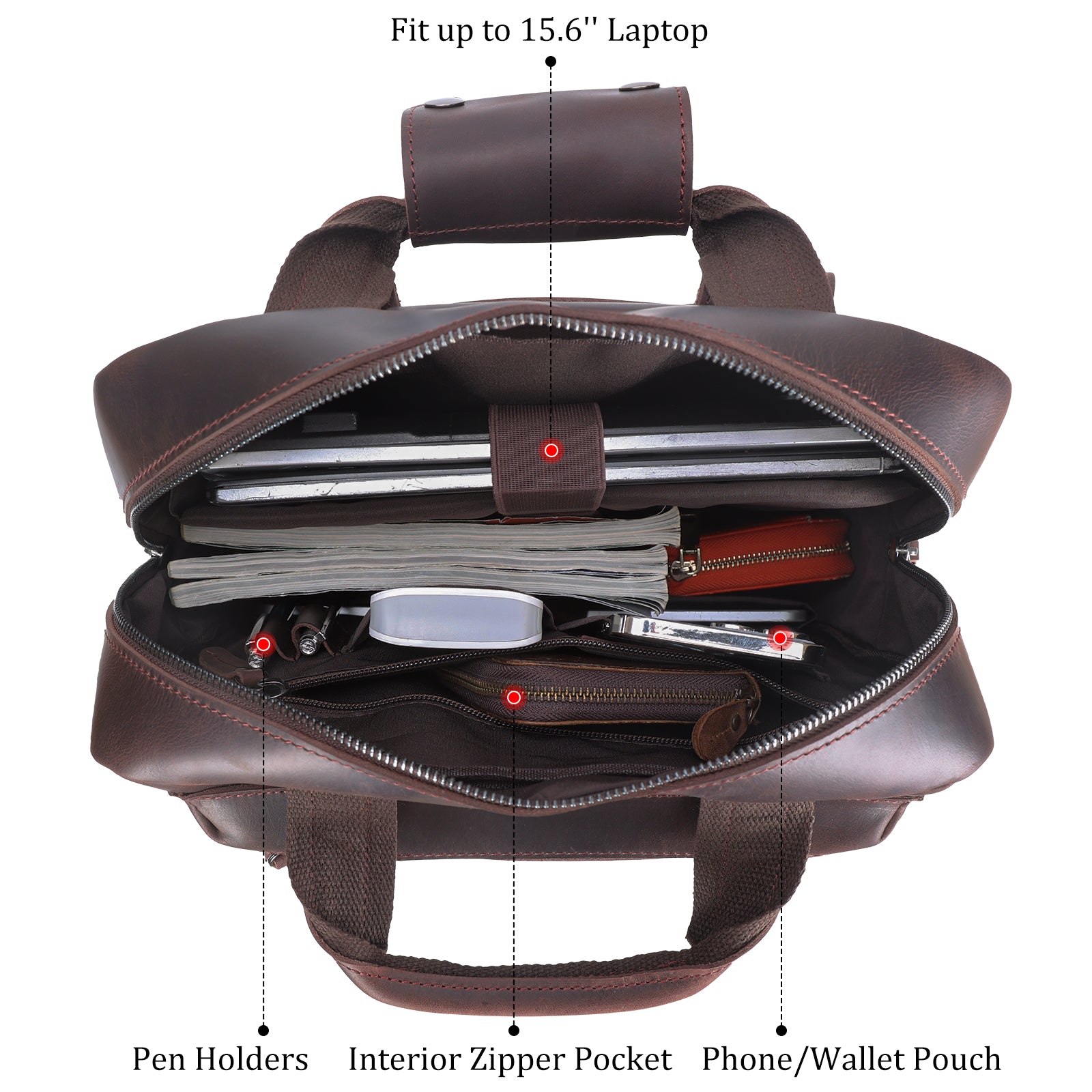 Polare Real Leather Vintage Laptop Backpack Shoulder Bag (Dark Brown, Inside)