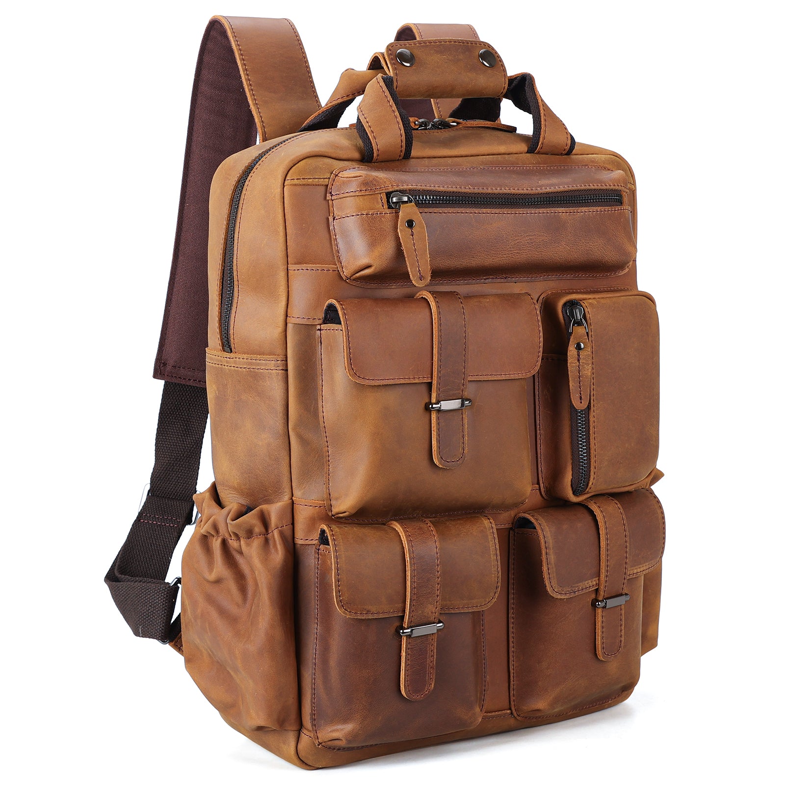 Polare Cowhide Leather Multiple Laptop Backpack (Light Brown)