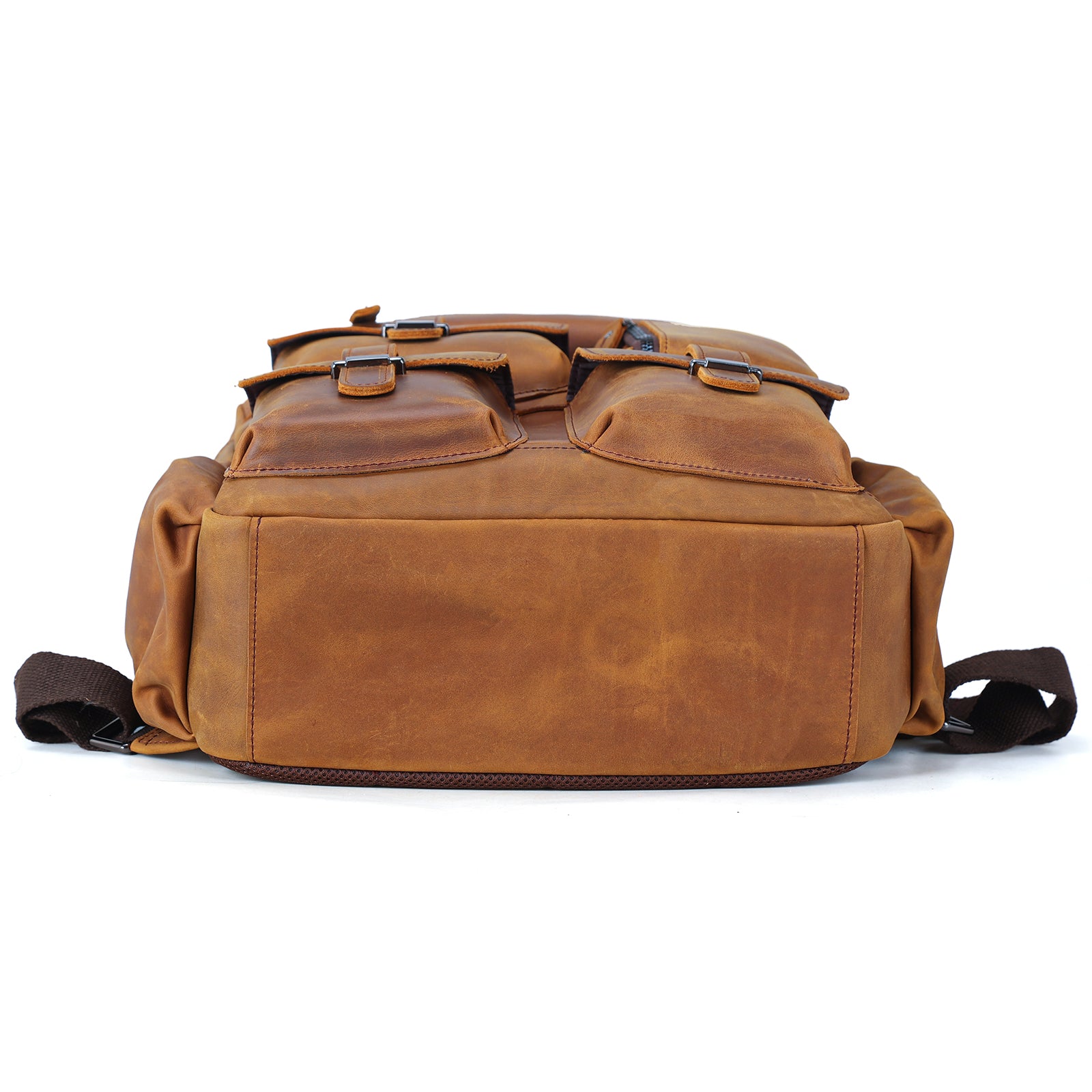 Polare Cowhide Leather Multiple Laptop Backpack (Light Brown, Bottom)