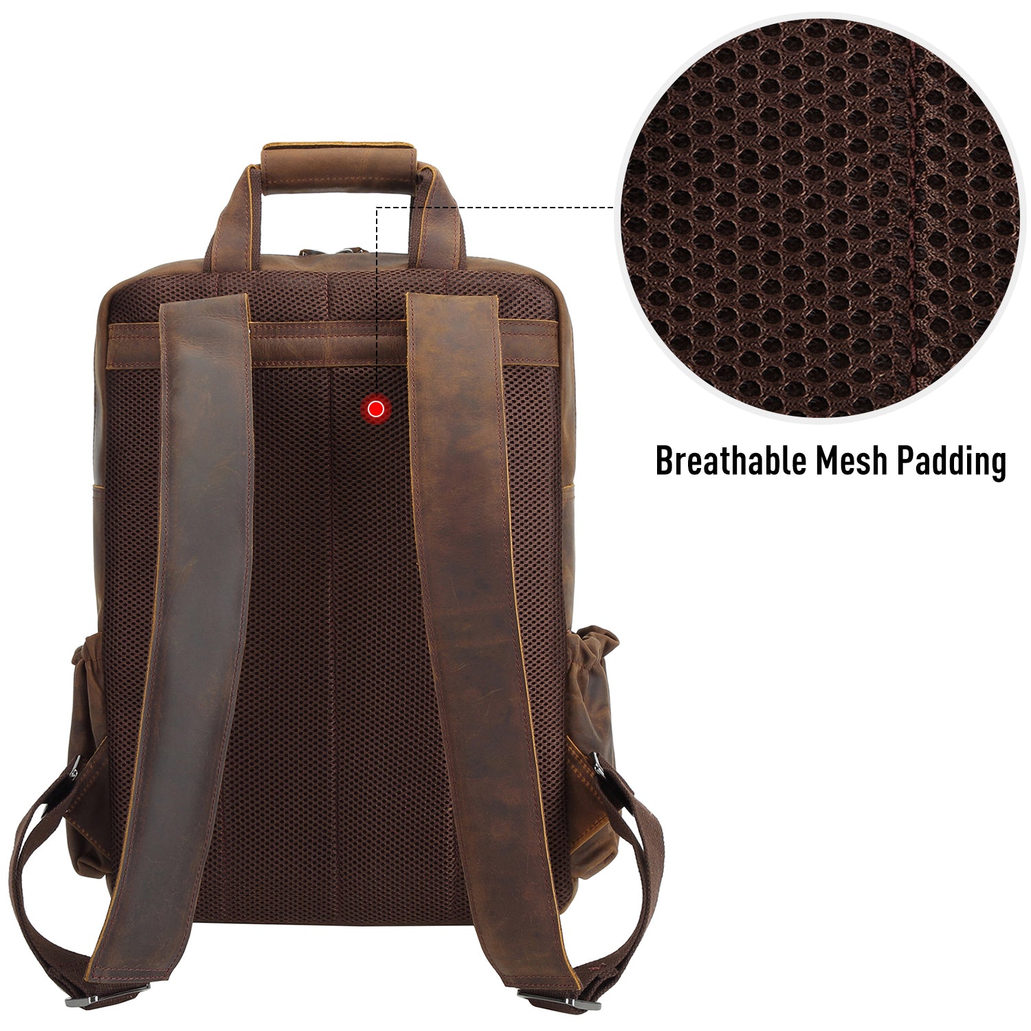 Polare Cowhide Leather Multiple Laptop Backpack (Dark Brown, Back)