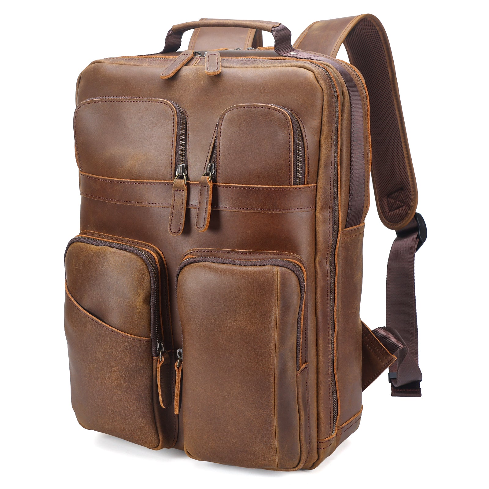 Polare Full Grain Leather Backpack Business Travel DayPack (Light Brown)
