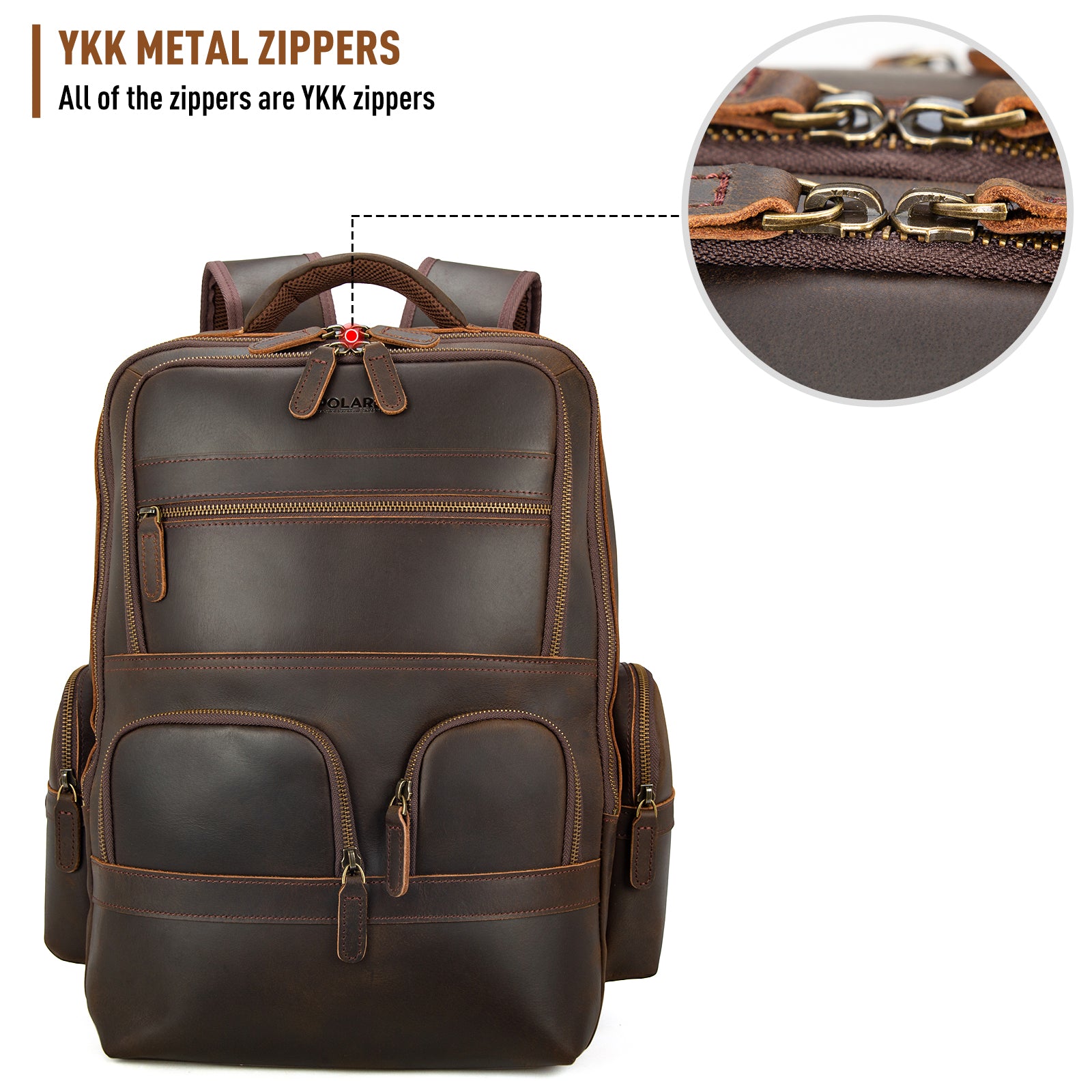 Full Grain Leather 17.3 Inch Laptop Backpack Large Travel Rucksack 29L (YKK Zippers)