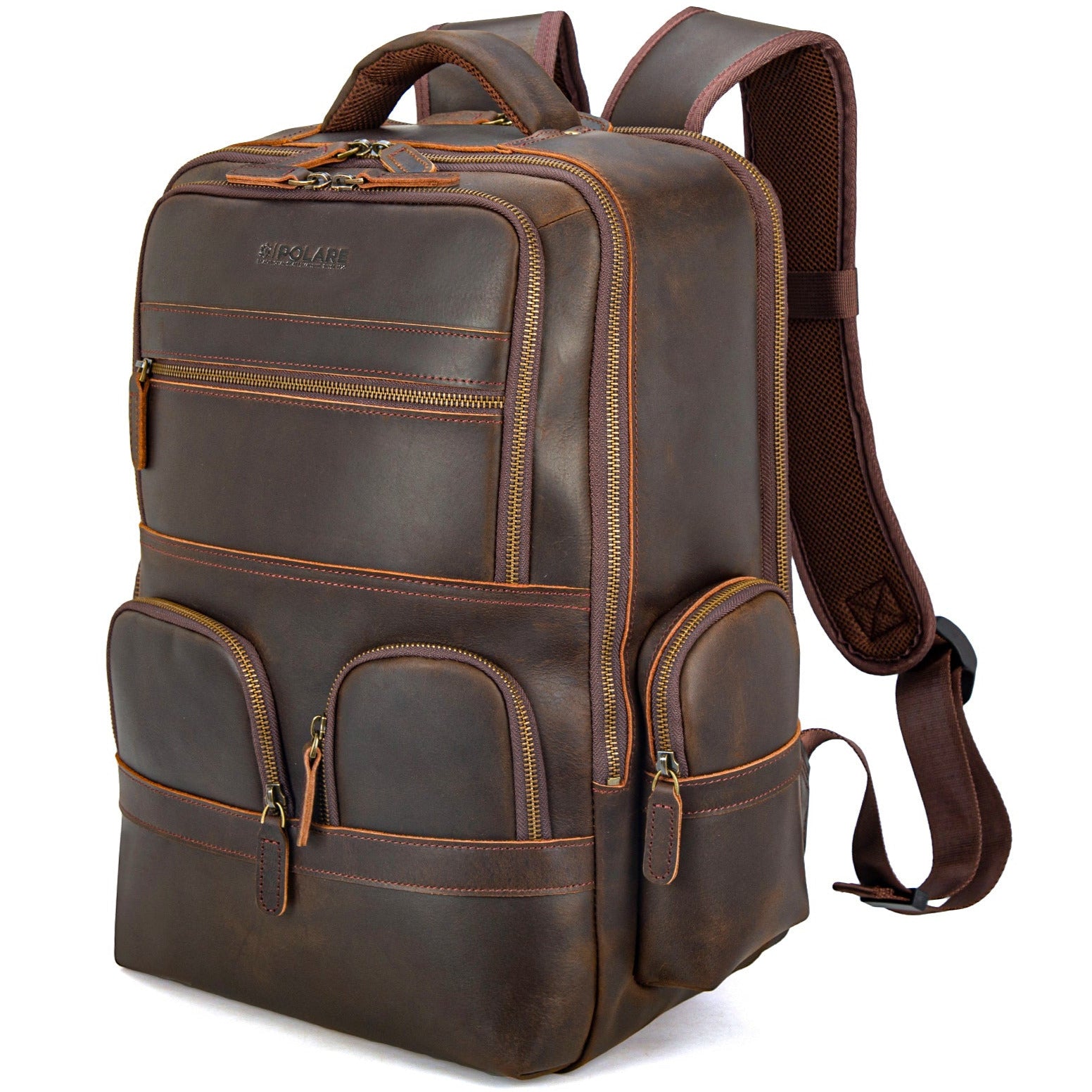 Full Grain Leather 17.3 Inch Laptop Backpack Large Travel Rucksack 29L