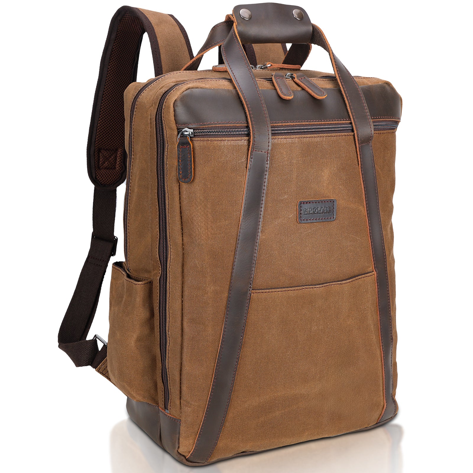 Full Grain Leather Trim Waxed Canvas Travel Backpack Waterproof Daypack