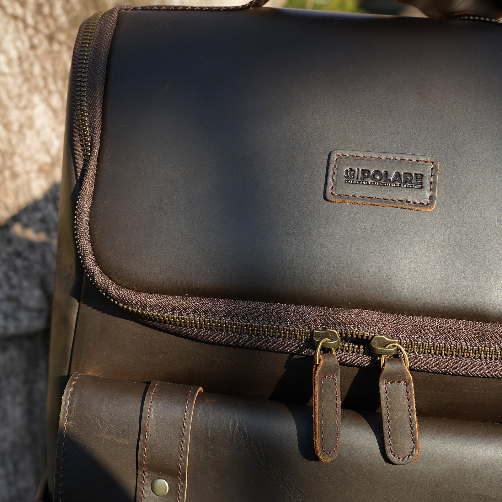 Polare Leather Business Overnight Travel Backpack (Front)