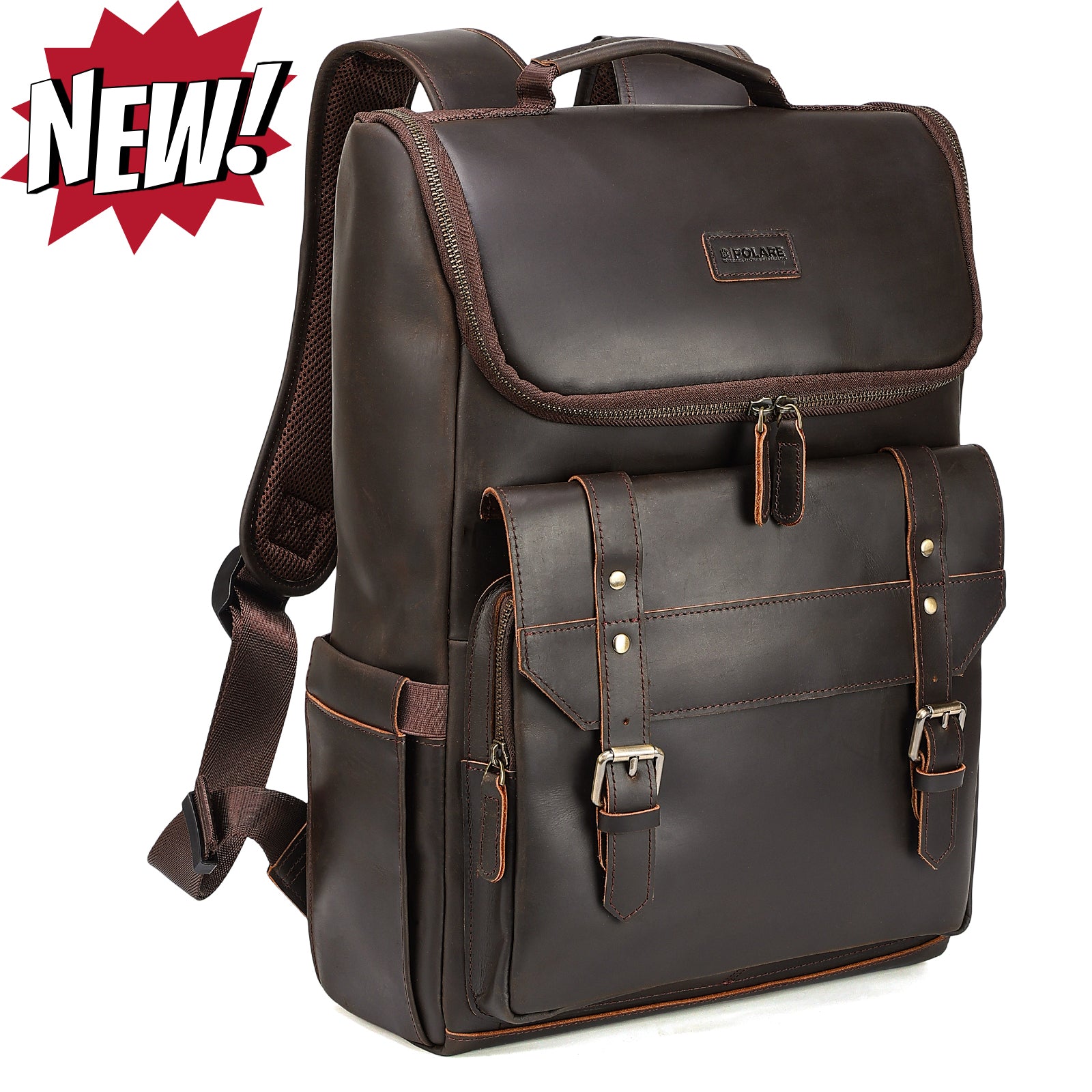 Polare Leather Business Overnight Travel Backpack (Dark Brown)