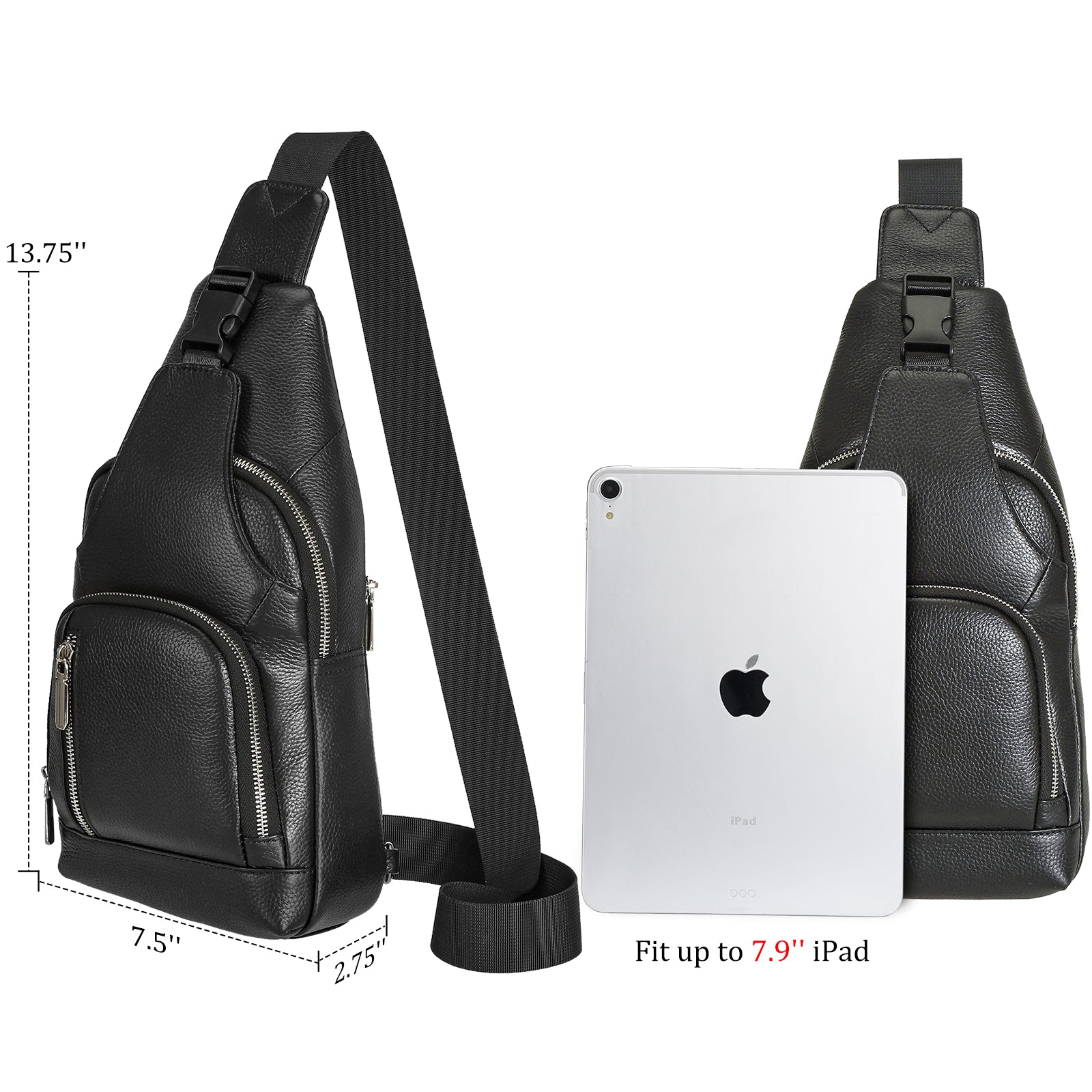 Palare Cowhide Leather Casual Sling Bag Anti Theft Travel Daypack (Dimension)