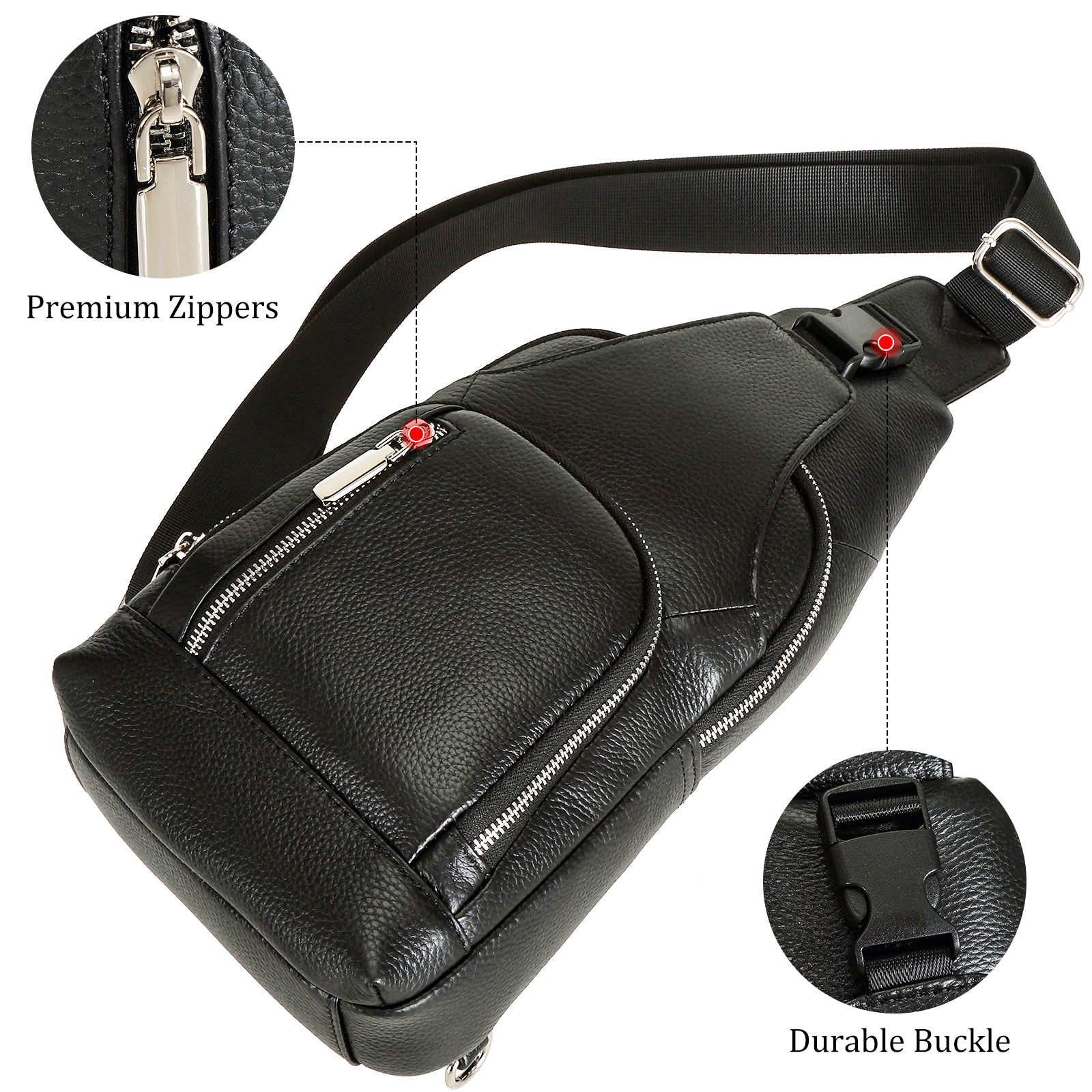 Palare Cowhide Leather Casual Sling Bag Anti Theft Travel Daypack (Front)