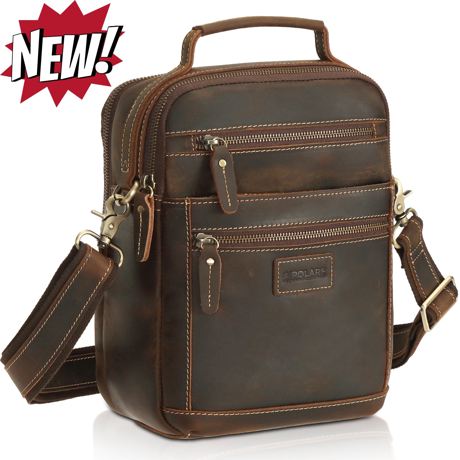 Full Grain Leather Chest Shoulder Bag Casual Business Handbag