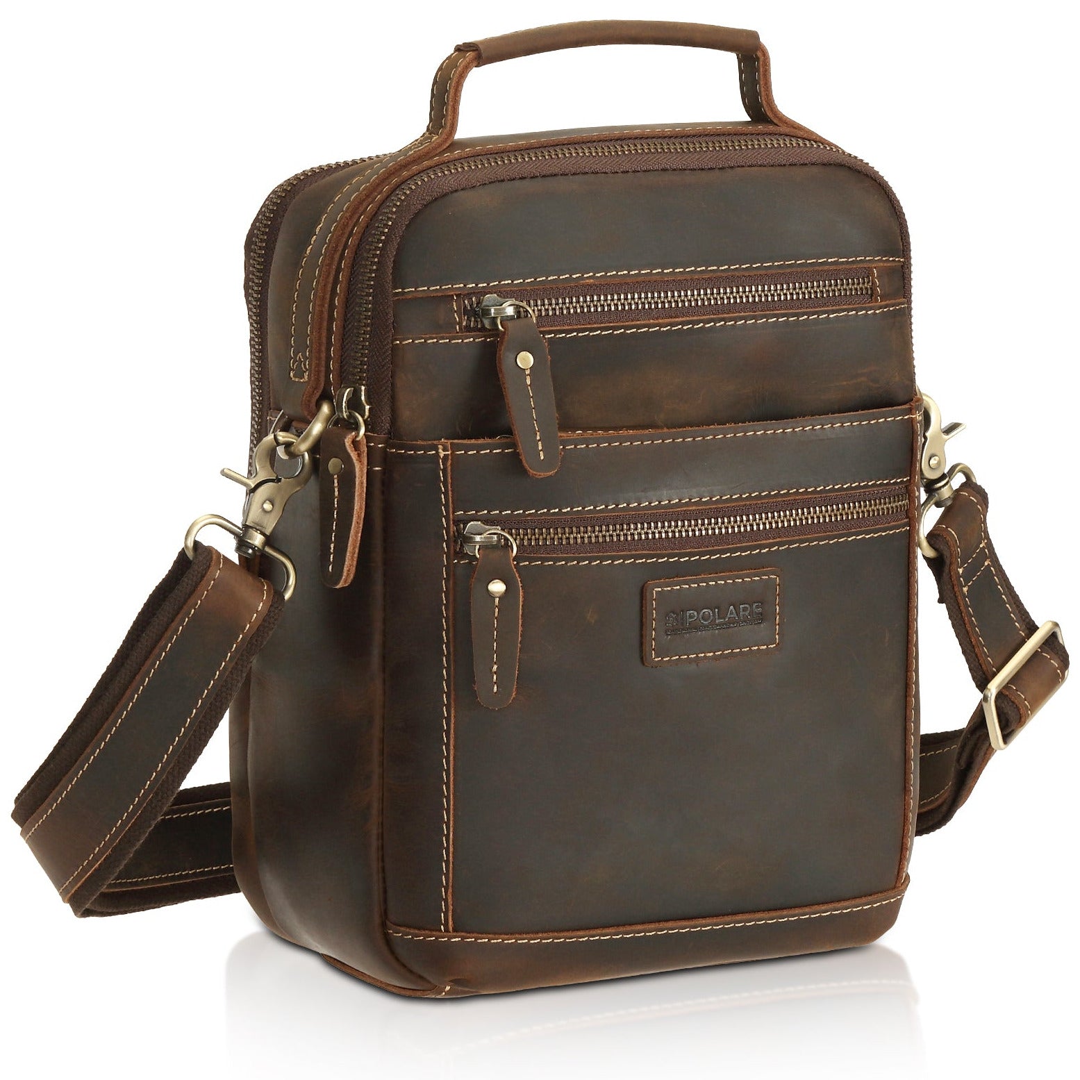 Cowhide Leather Chest Shoulder Bag Casual Waterproof Handbag (Dimension)