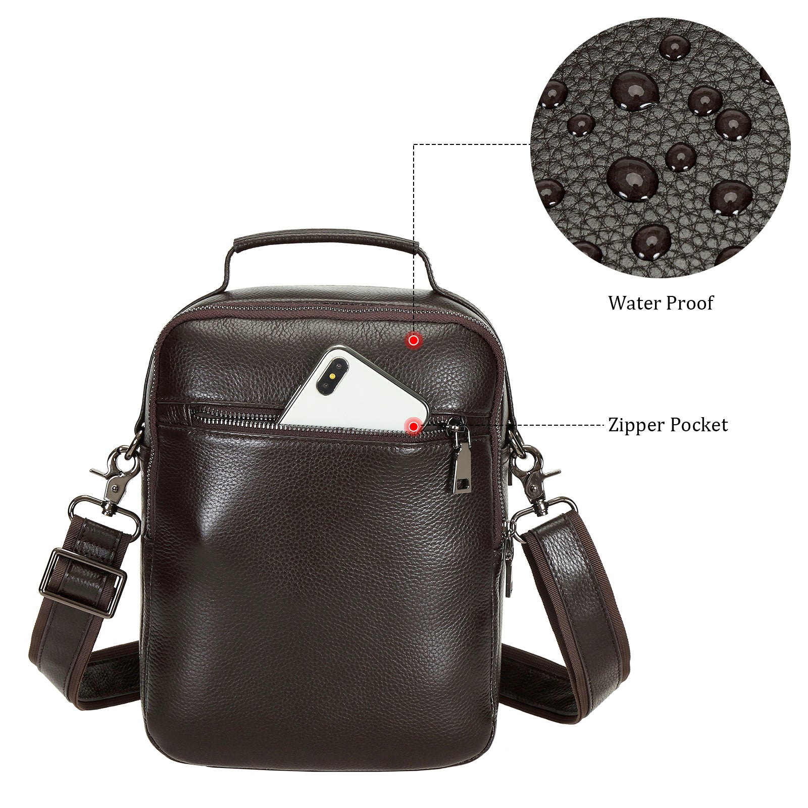 Cowhide Leather Chest Shoulder Bag Casual Waterproof Handbag (Back)