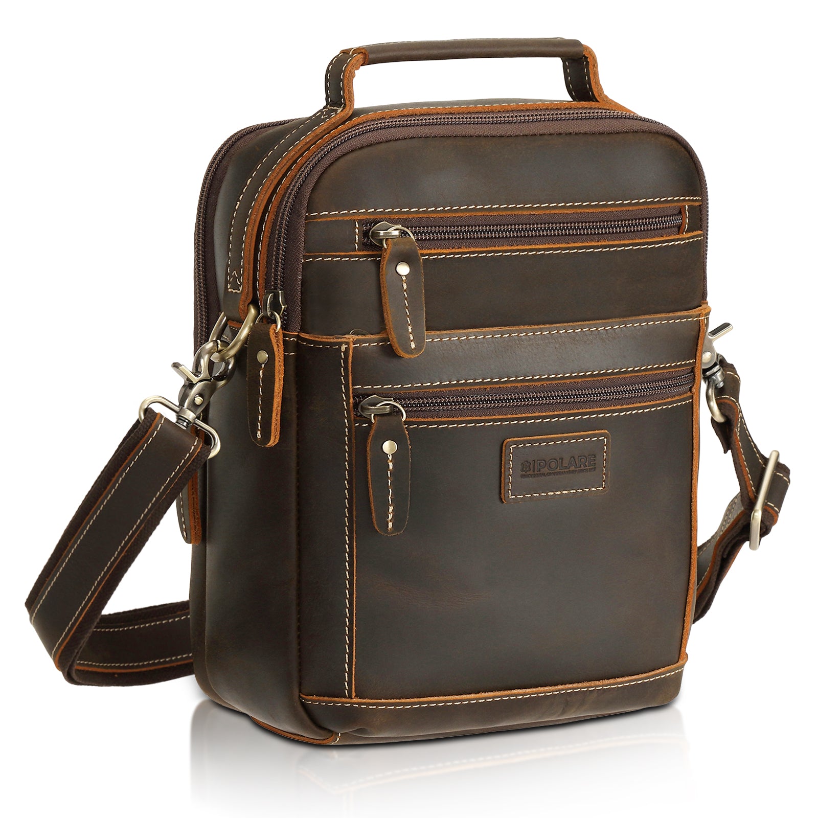Full Grain Leather Chest Shoulder Bag Casual Business Handbag