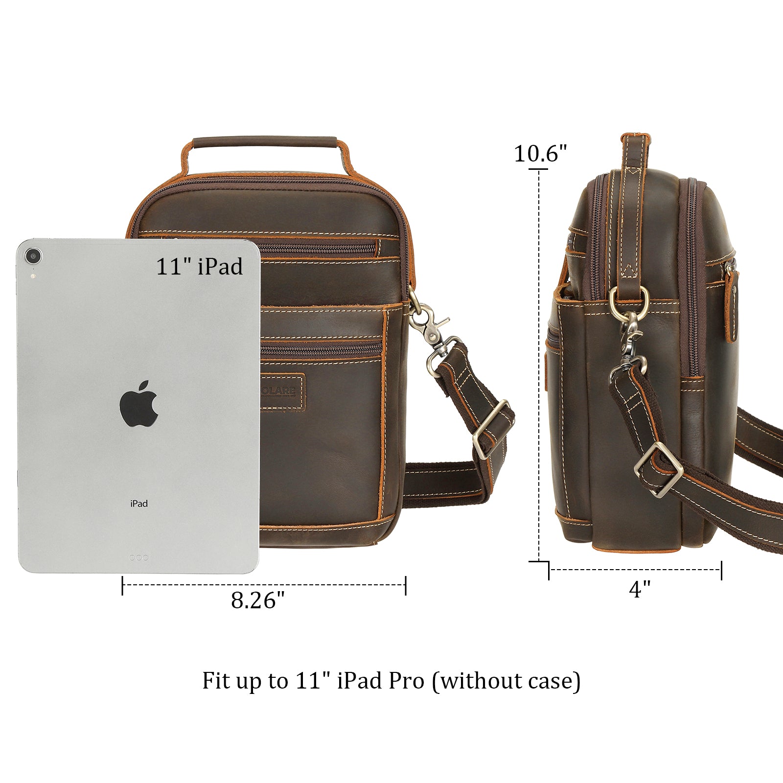 Full Grain Leather Chest Shoulder Bag Casual Business Handbag (Dimension)