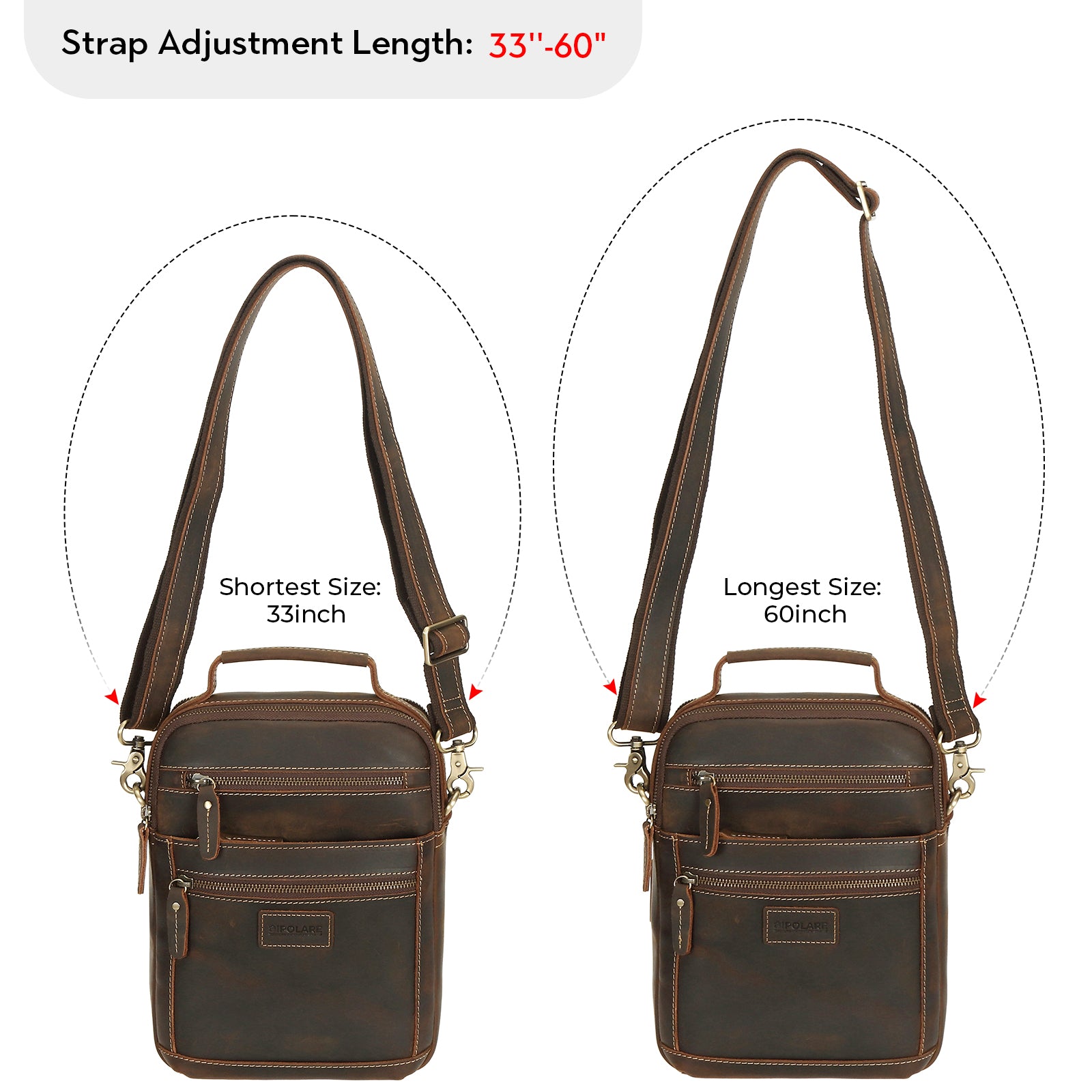 Full Grain Leather Chest Shoulder Bag Casual Business Handbag (adjustable sturdy strap)