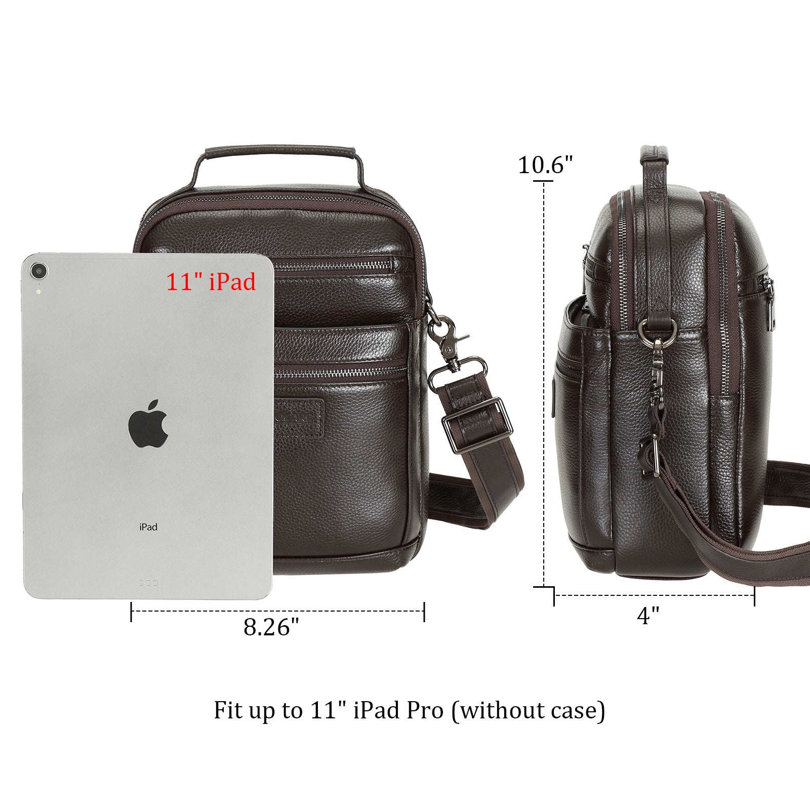 Cowhide Leather Chest Shoulder Bag Casual Waterproof Handbag (Dimension)