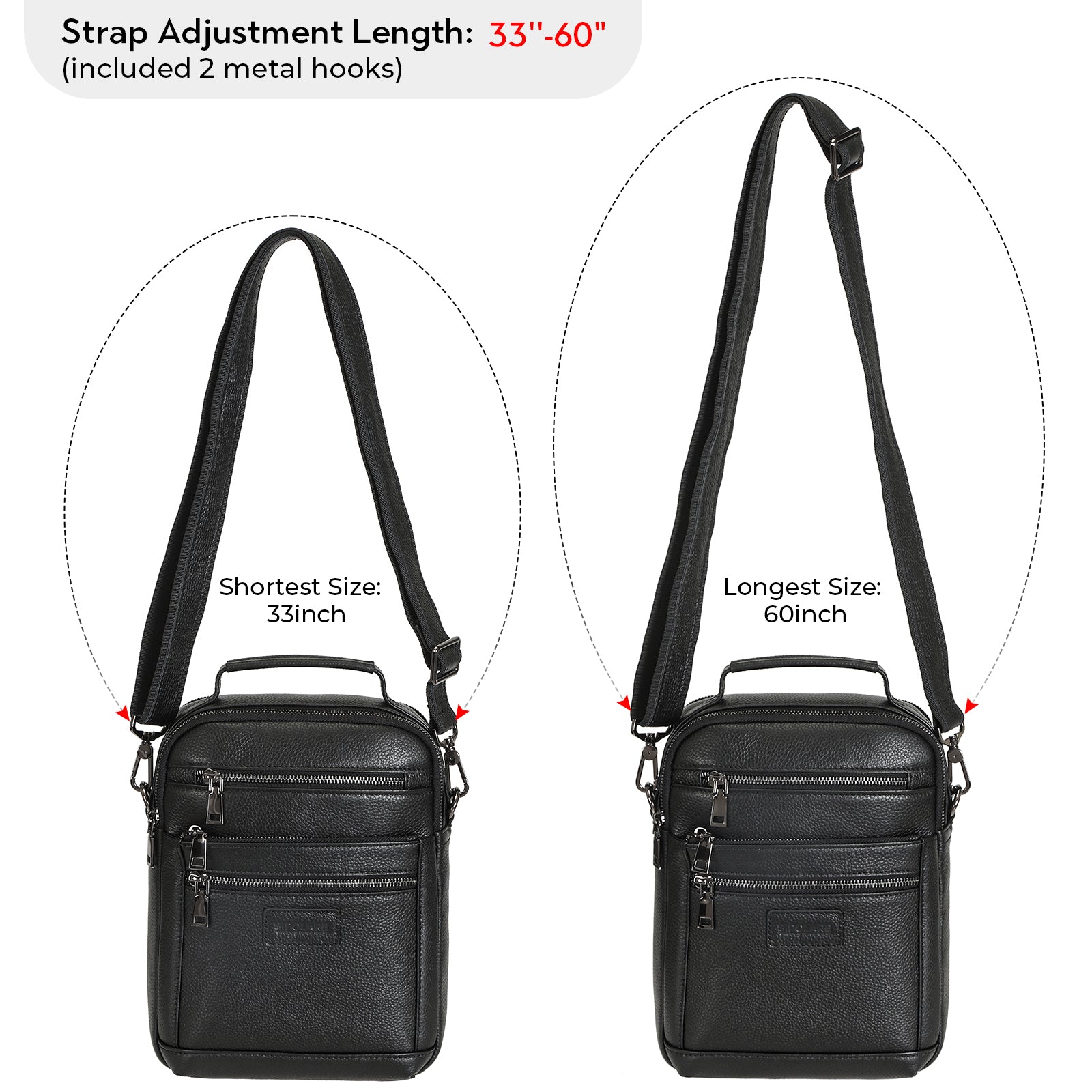 Cowhide Leather Chest Shoulder Bag Casual Waterproof Handbag (Strap Adjustment Length)