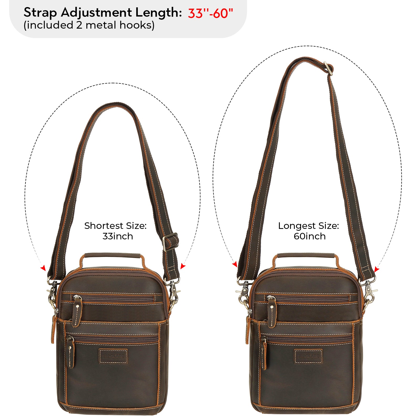 Full Grain Leather Chest Shoulder Bag Casual Business Handbag (adjustable sturdy strap)