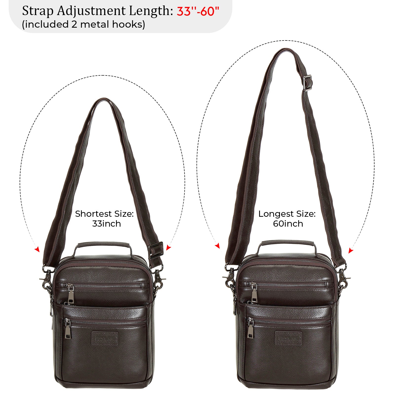 Cowhide Leather Chest Shoulder Bag Casual Waterproof Handbag (Strap Adjustment Length)