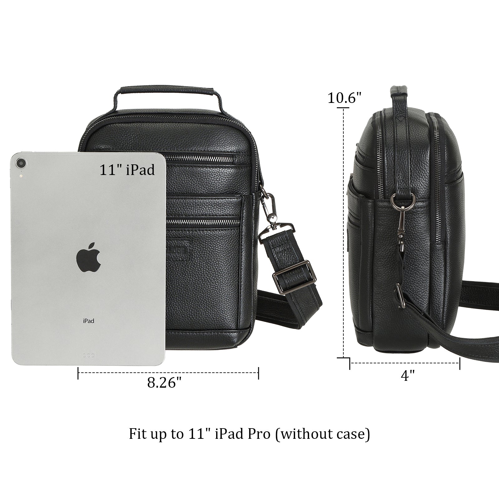Cowhide Leather Chest Shoulder Bag Casual Waterproof Handbag (Dimension)