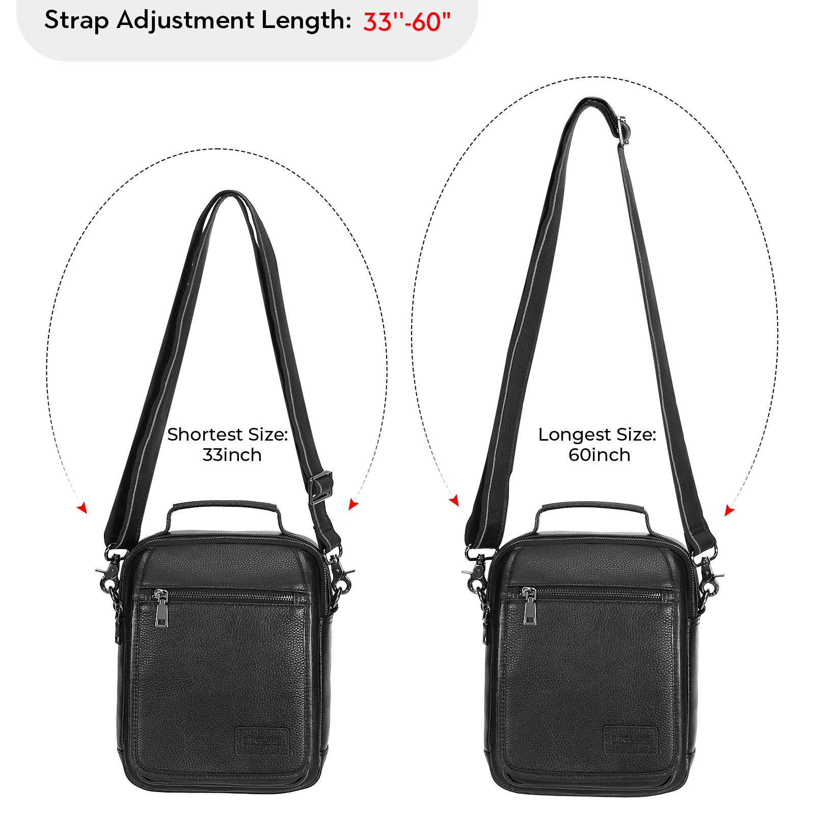 Italian Leather Messenger Bag Waterproof Travel Shoulder Bag (Dimension)