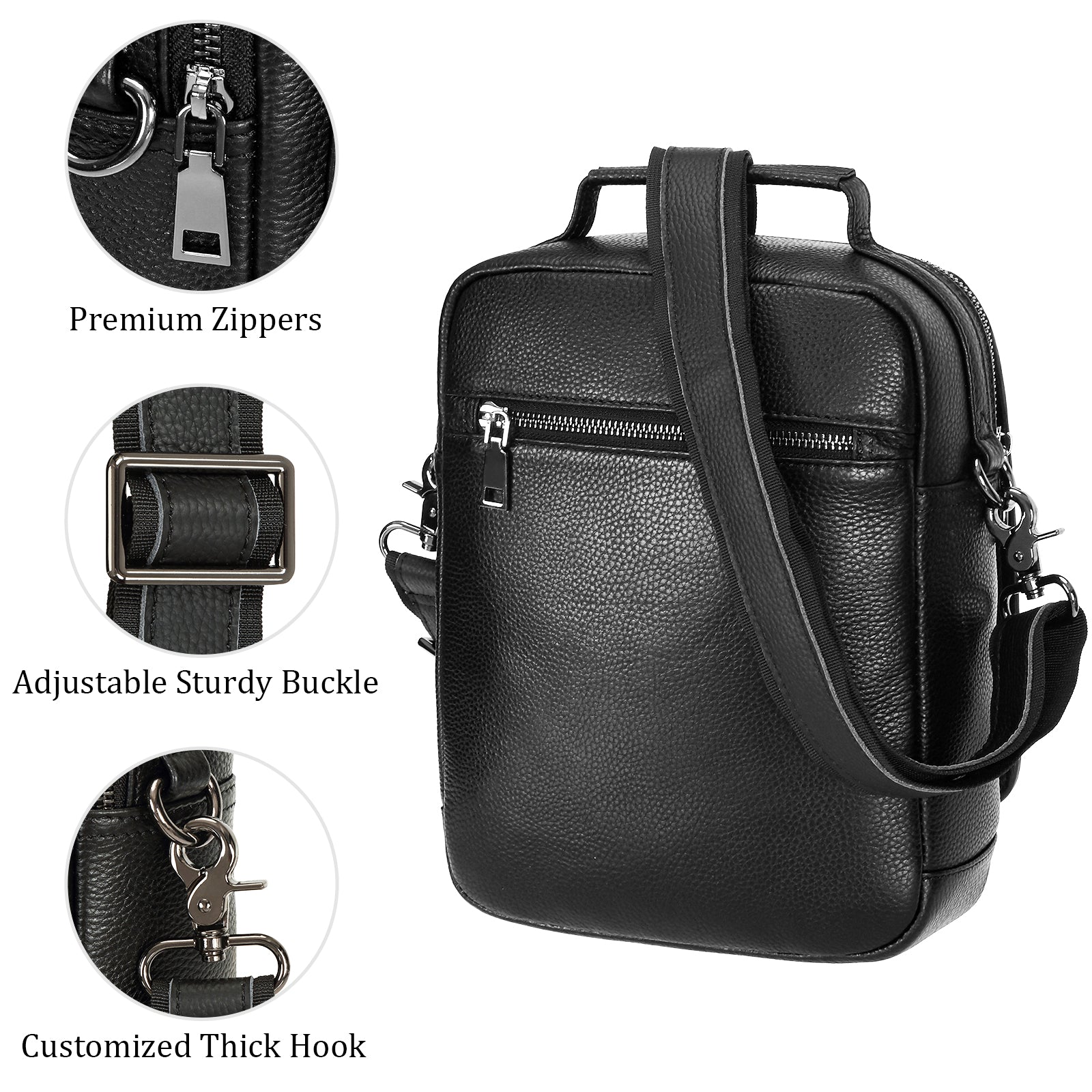 Italian Leather Messenger Bag Waterproof Travel Shoulder Bag (Back)