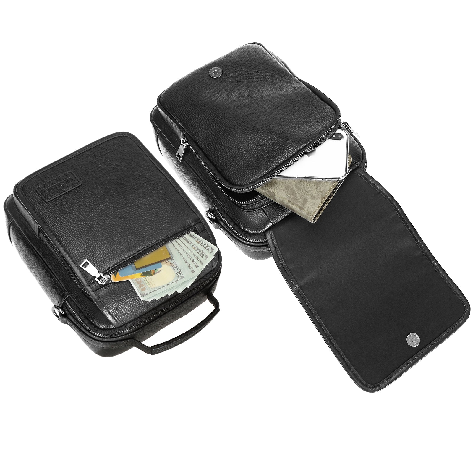 Italian Leather Messenger Bag Waterproof Travel Shoulder Bag (Front Pocket)