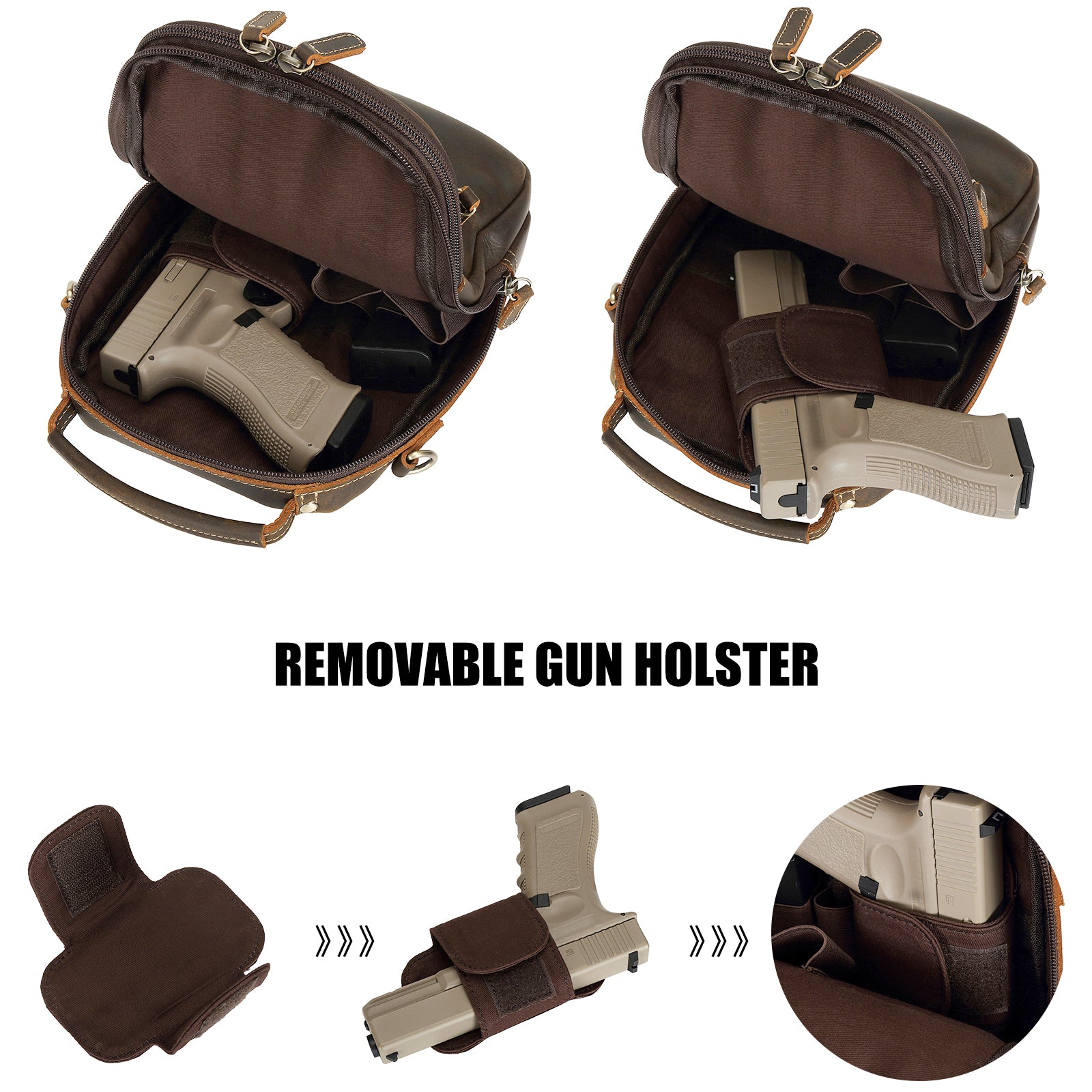 Italian Leather Carry Gun Pouch Pistol Case (Dark Brown,Inside)
