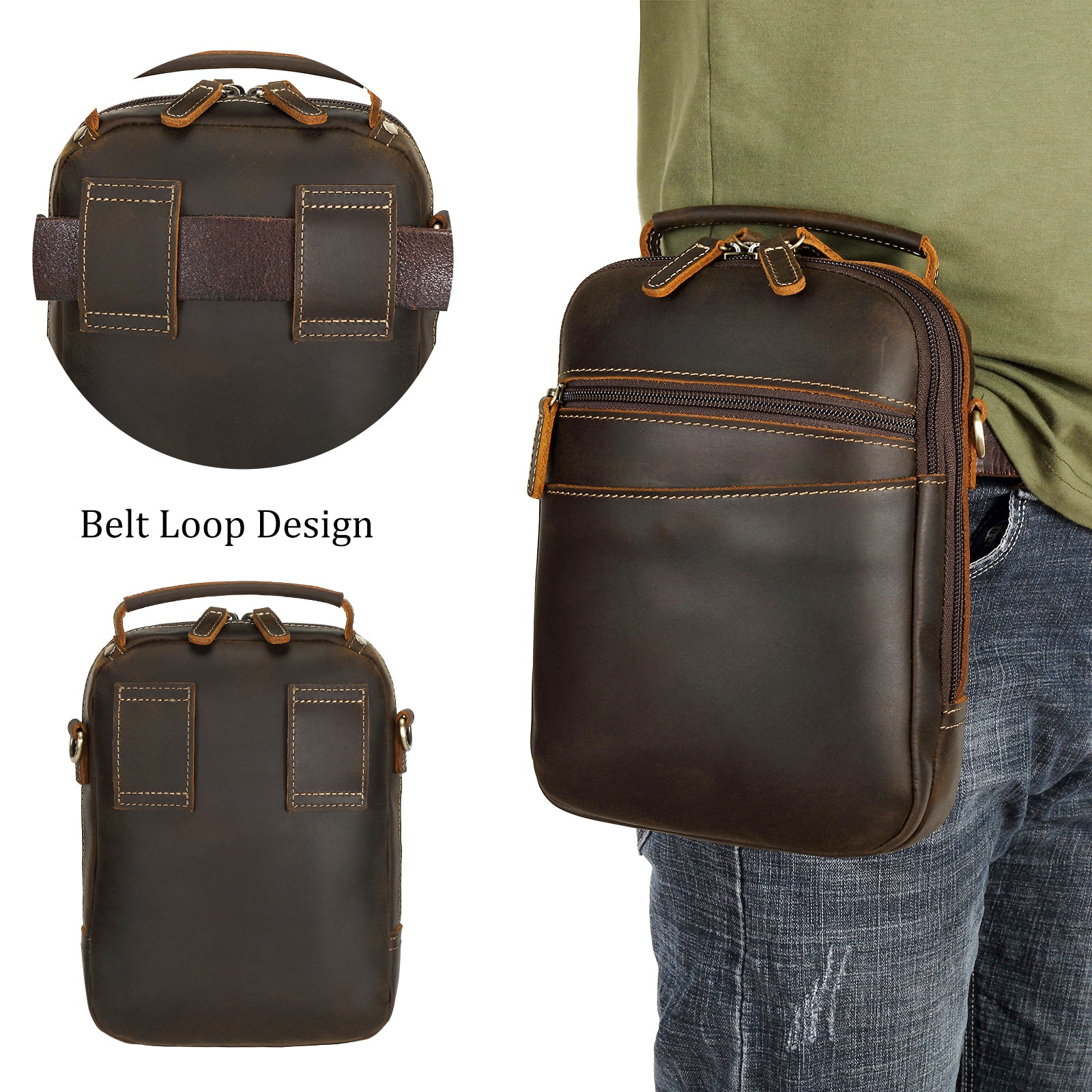 Italian Leather Carry Gun Pouch Pistol Case (Dark Brown,Back)