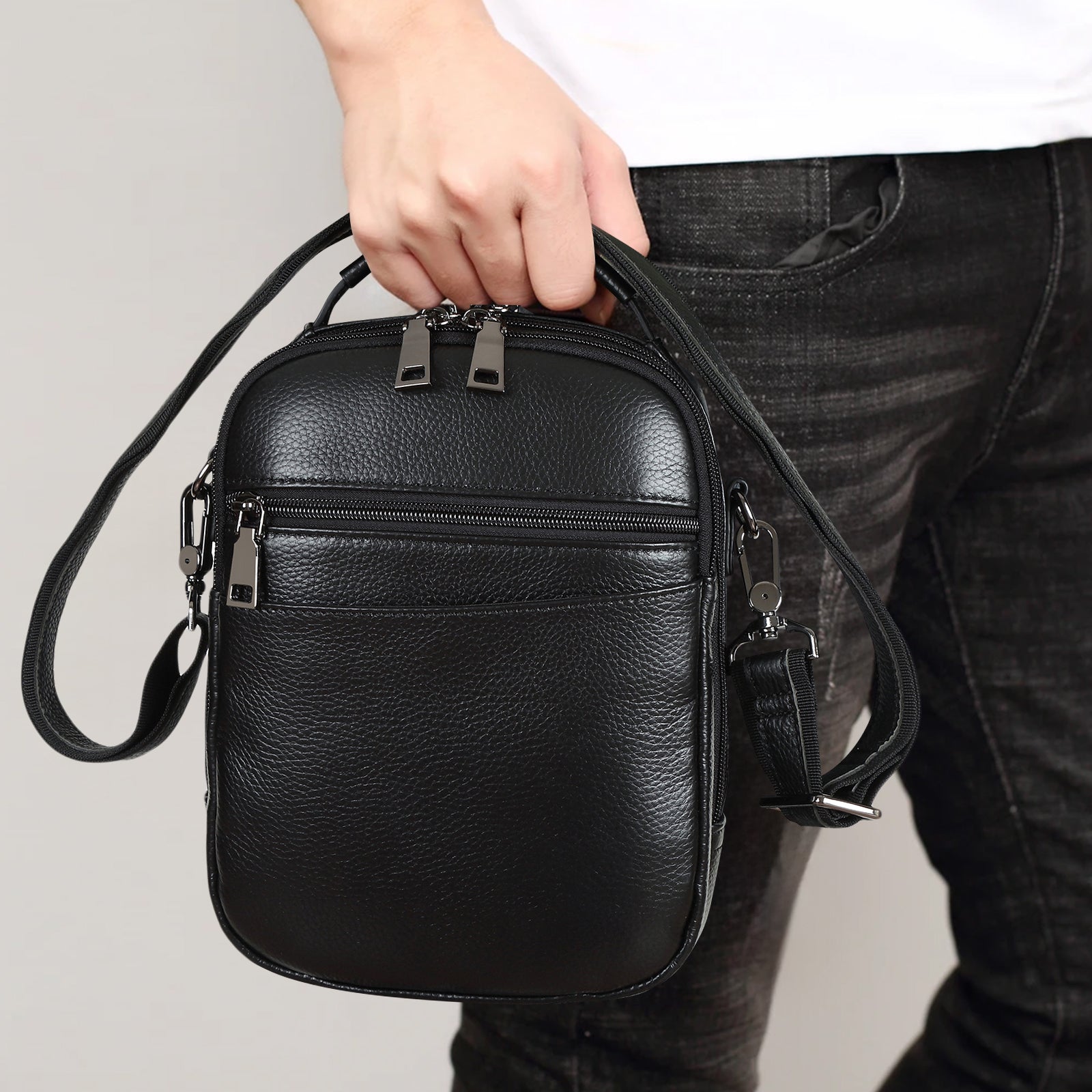Italian Leather Carry Gun Pouch Pistol Case (Black,Model Display)