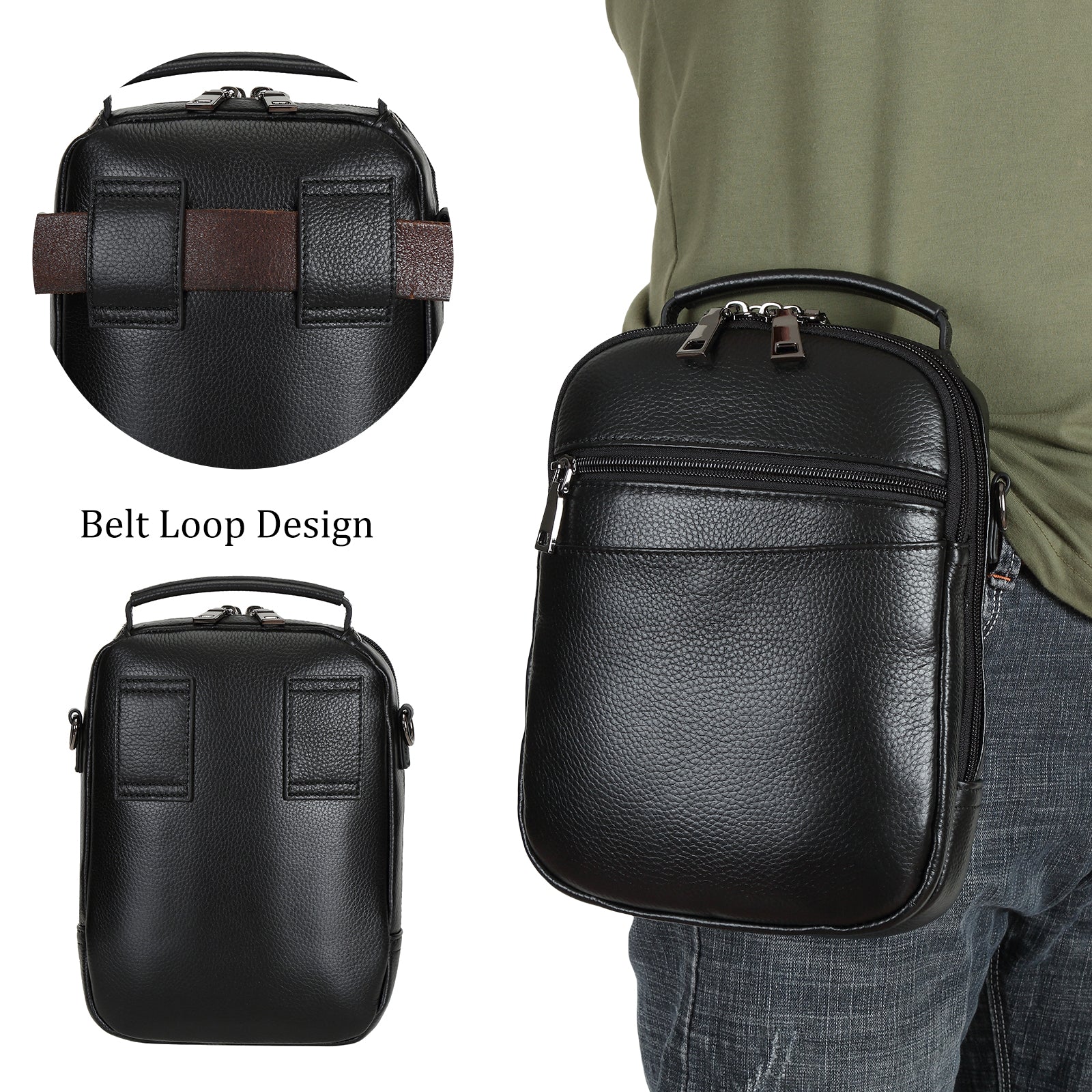 Italian Leather Carry Gun Pouch Pistol Case (Black,Back)