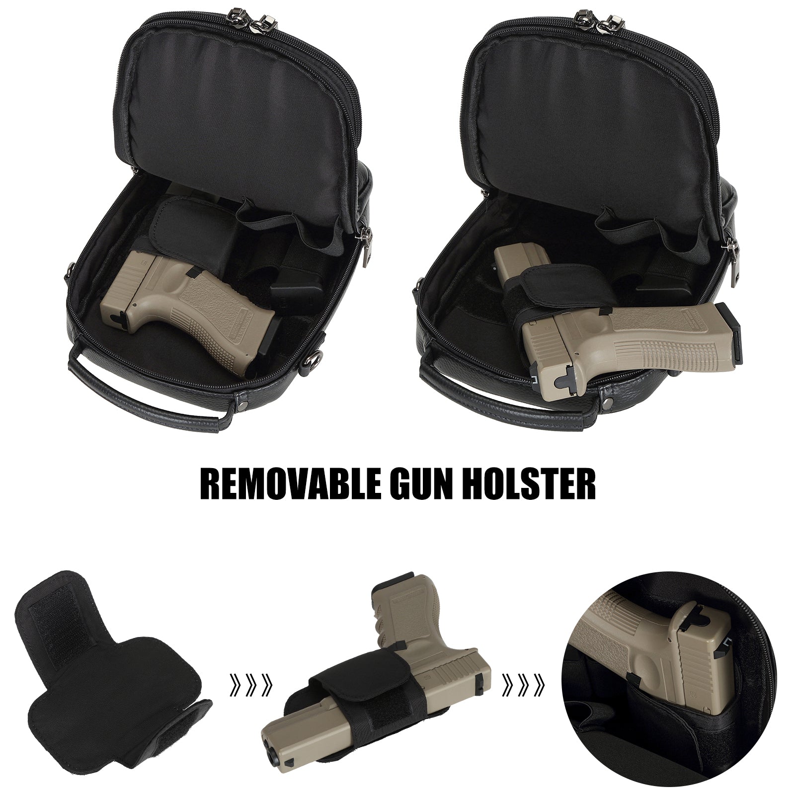 Italian Leather Carry Gun Pouch Pistol Case (Black,Inside)