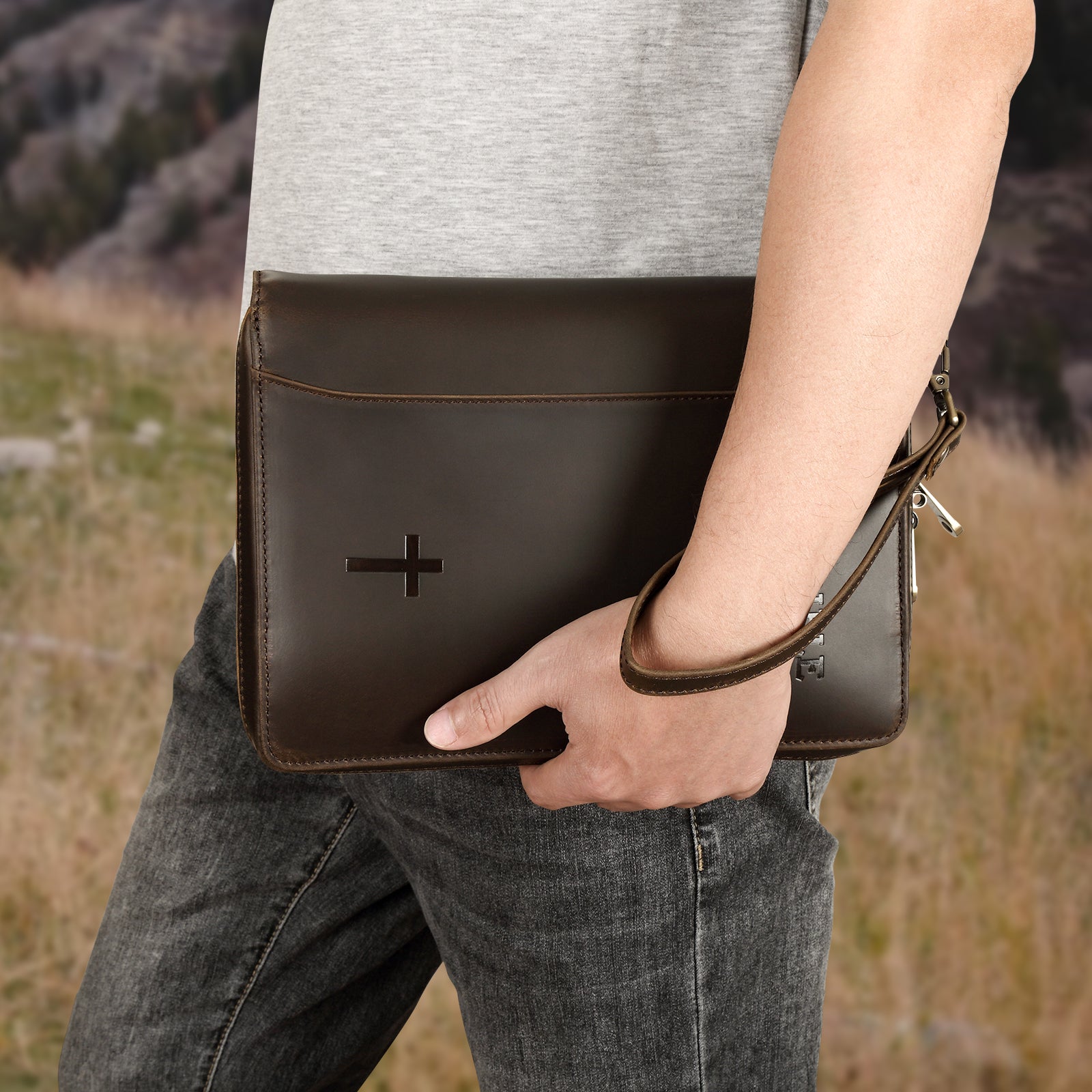 Leather Holy Bible Carry Handgun Pouch Pistol Wallet Tactical Case (Model Display)