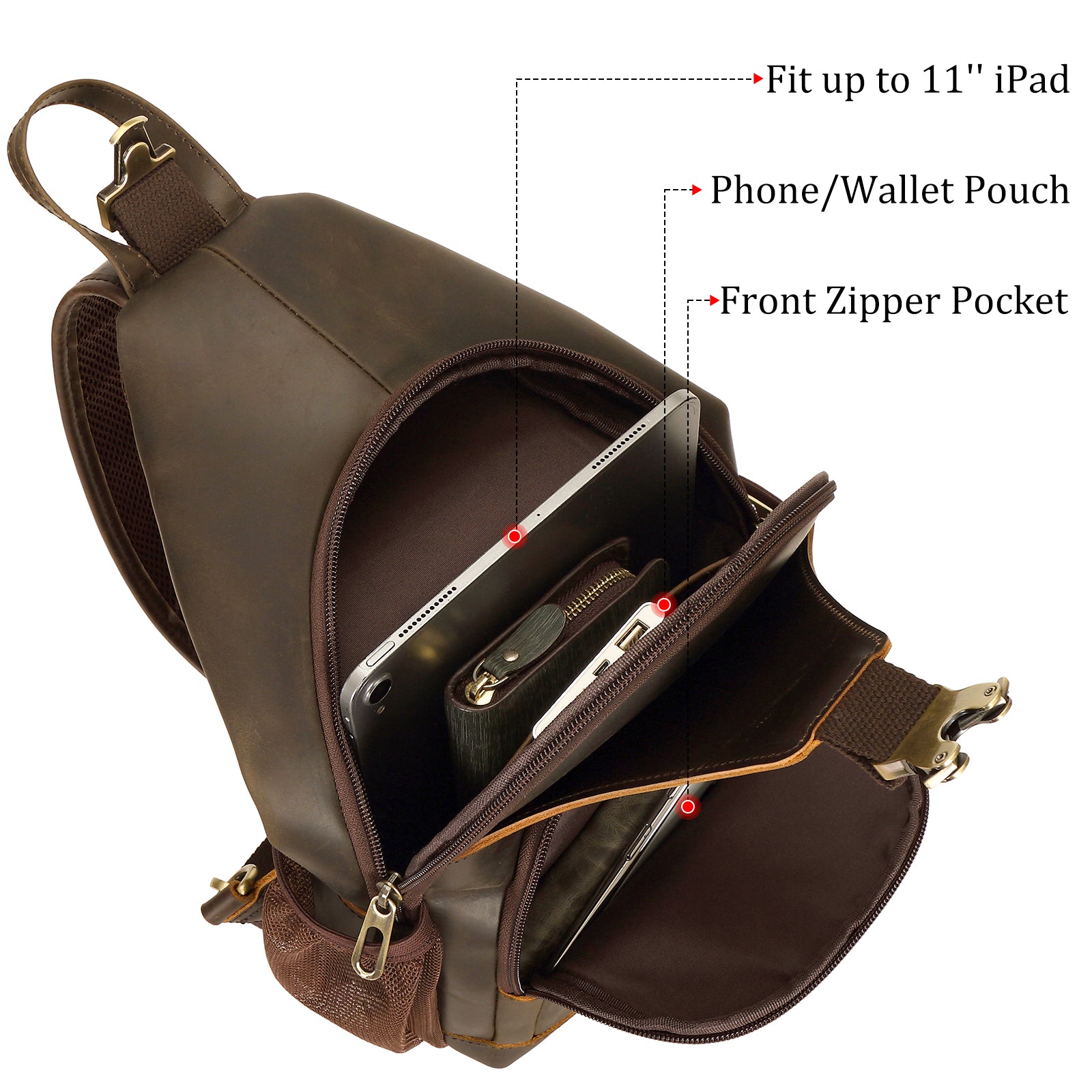 Full Grain Cowhide Anti Theft Chest Shoulder Bag (Inside)